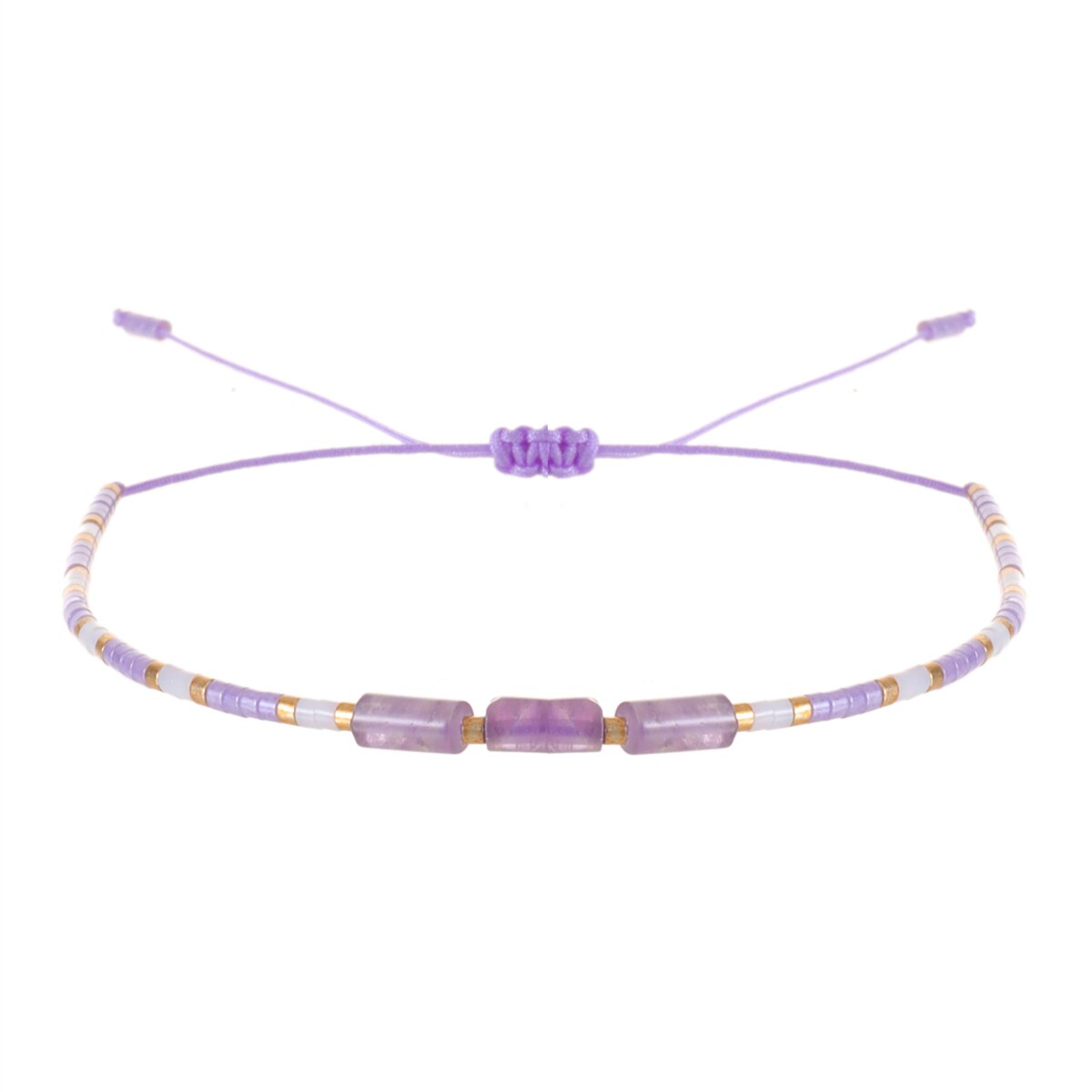 Seed Bead Bracelet & Bangle for Women Men Square Faceted Natural Stone Pendant Adjustable Charm Stacking Femme Pulsera