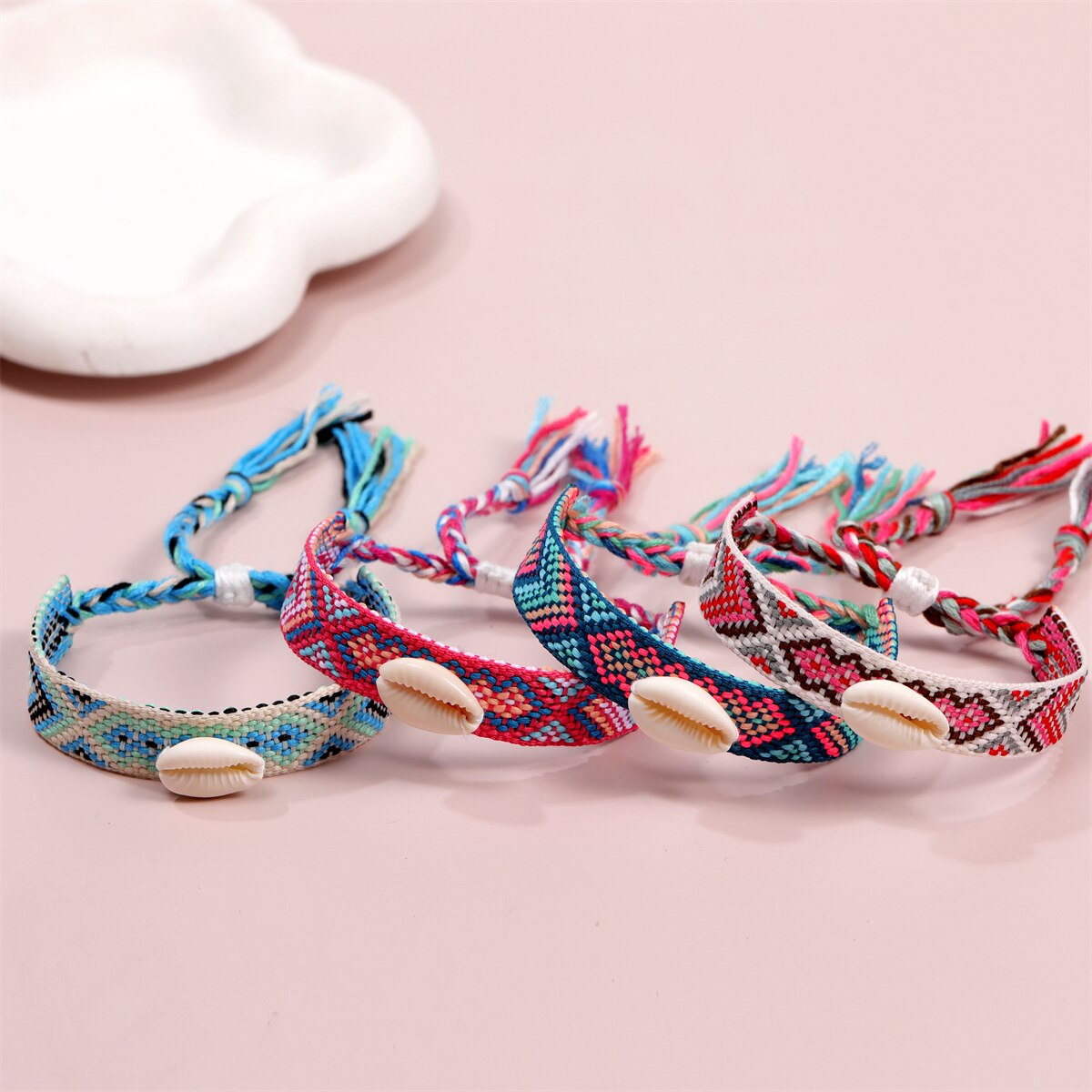 Bohemian Handmade Braid Shell Charms Bracelet Adjustable Rope Chain Bracelet Anklet for Women Girl Cuff Wristband Jewelry