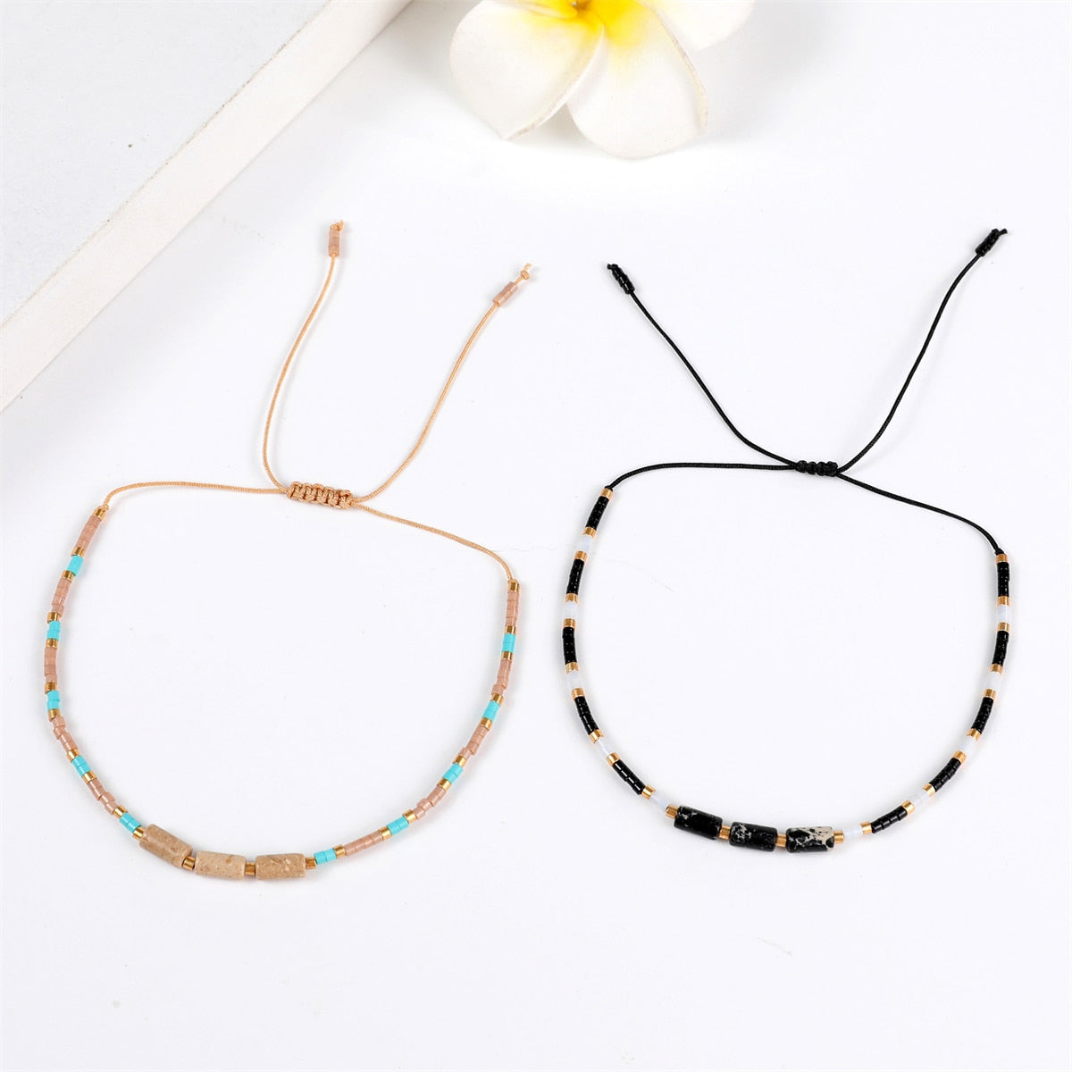 Seed Bead Bracelet & Bangle for Women Men Square Faceted Natural Stone Pendant Adjustable Charm Stacking Femme Pulsera