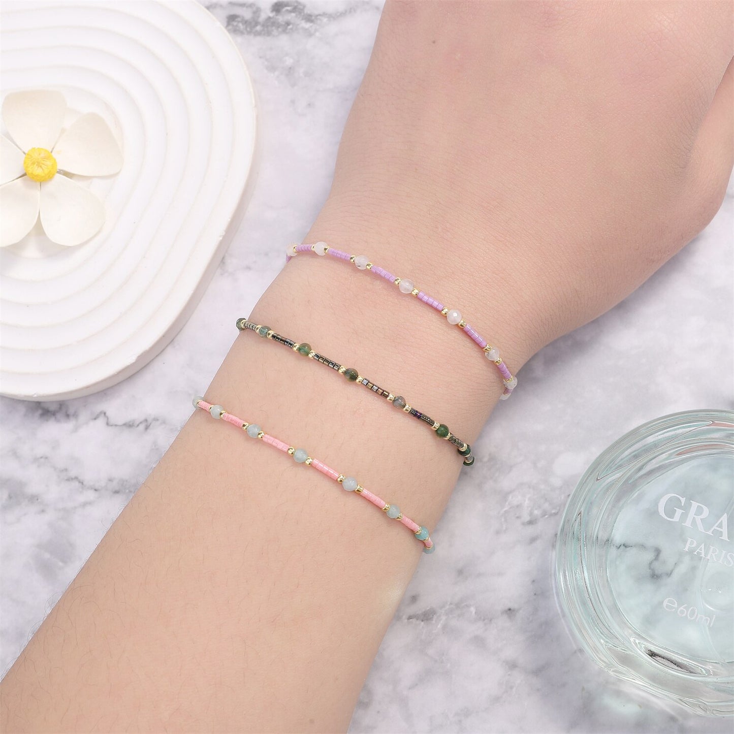 12pcs/lot Natural Stone Crystal Beads Bracelets Women Adjustable Handmade Woven Chain Charms Braided Bracelet Jewelry Wholesale