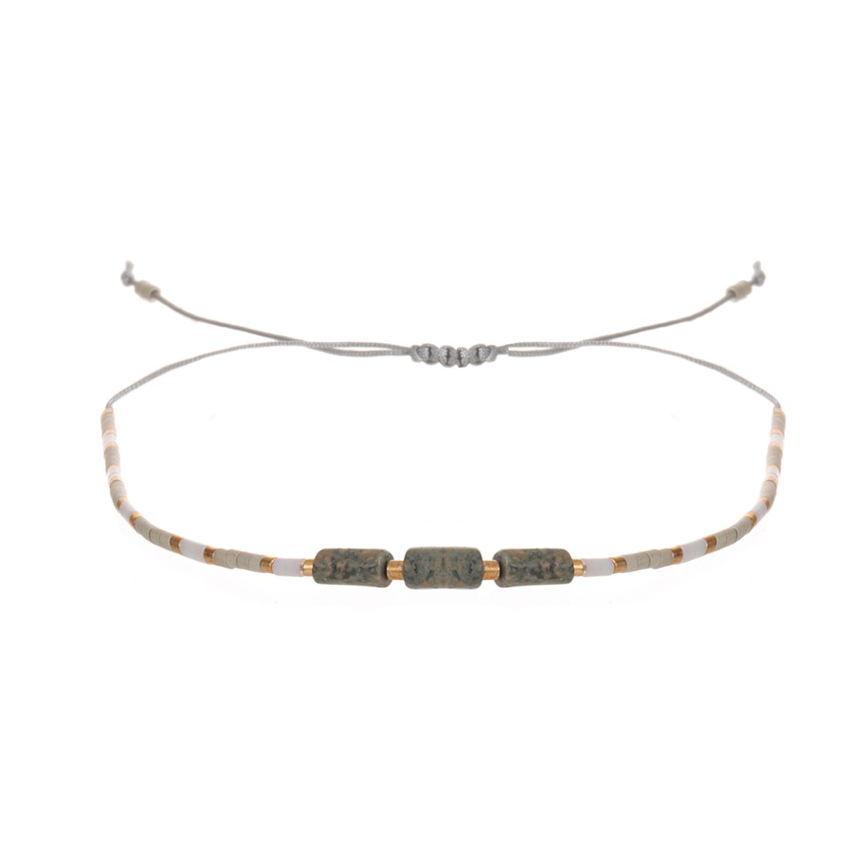 Seed Bead Bracelet & Bangle for Women Men Square Faceted Natural Stone Pendant Adjustable Charm Stacking Femme Pulsera
