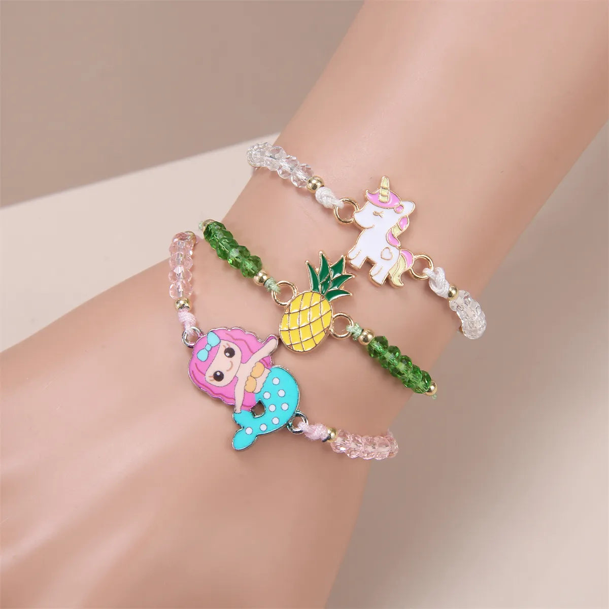 12pcs/lot Cartoon Oil Unicorn Flamingo Ice Cream Flower Pendant Charm Bracelet for Girls Adjustable Anklet Kids Jewelry