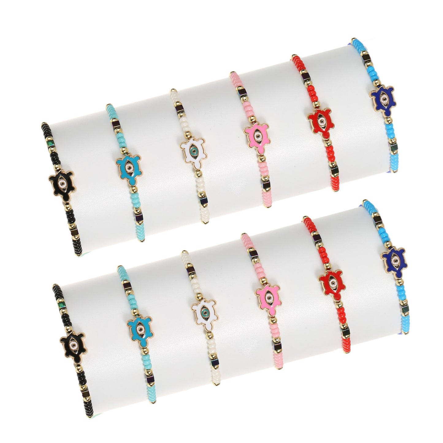 12pcs/Set Handmade Braid Rope Chain Bracelet Oil Painting Turtle Charms Seed Beads Bracelets for Women Fashion Jewelry