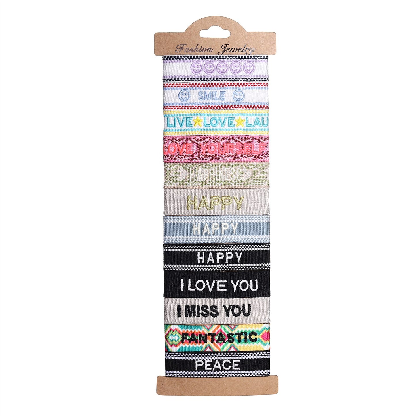 12pcs/lot Pretty Bohemia Wide Braided Bracelet Set Letter 'LOVE HAPPY' Friendship Handmade Embroidery Bracelet for Women Men