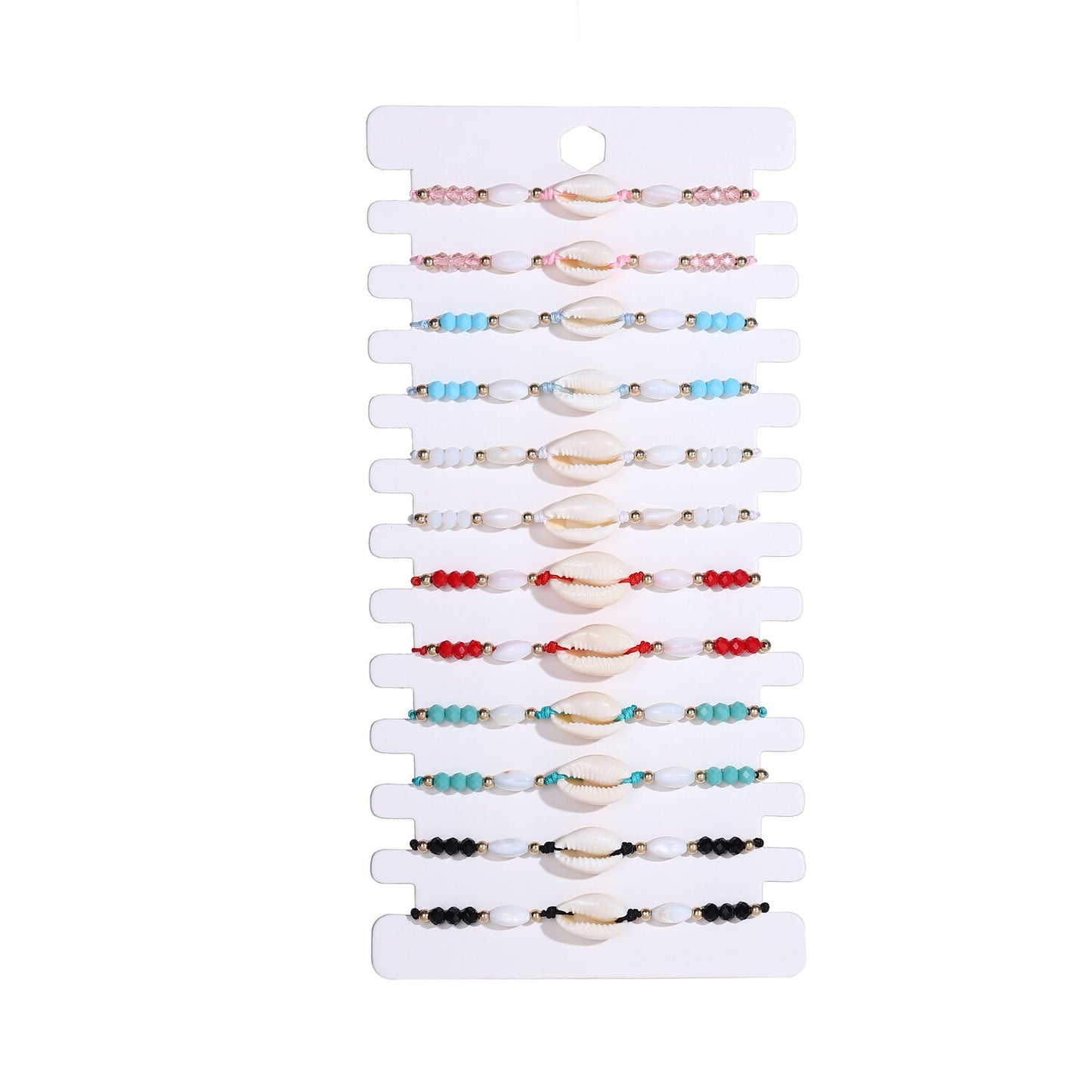 12pcs/lot Boho-color Crystal Shell Beaded Friendship Bracelets Handmade Strand Bracelet Bangles Jewelry for Summer Wholesale