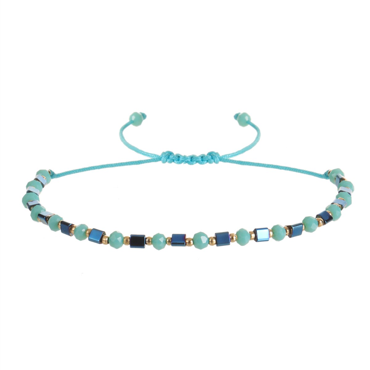 Boho Colorful Woven Rope String Bracelet Crystal Bead Metal Gallstone Bracelets for Men Women Child Lucky Jewelry
