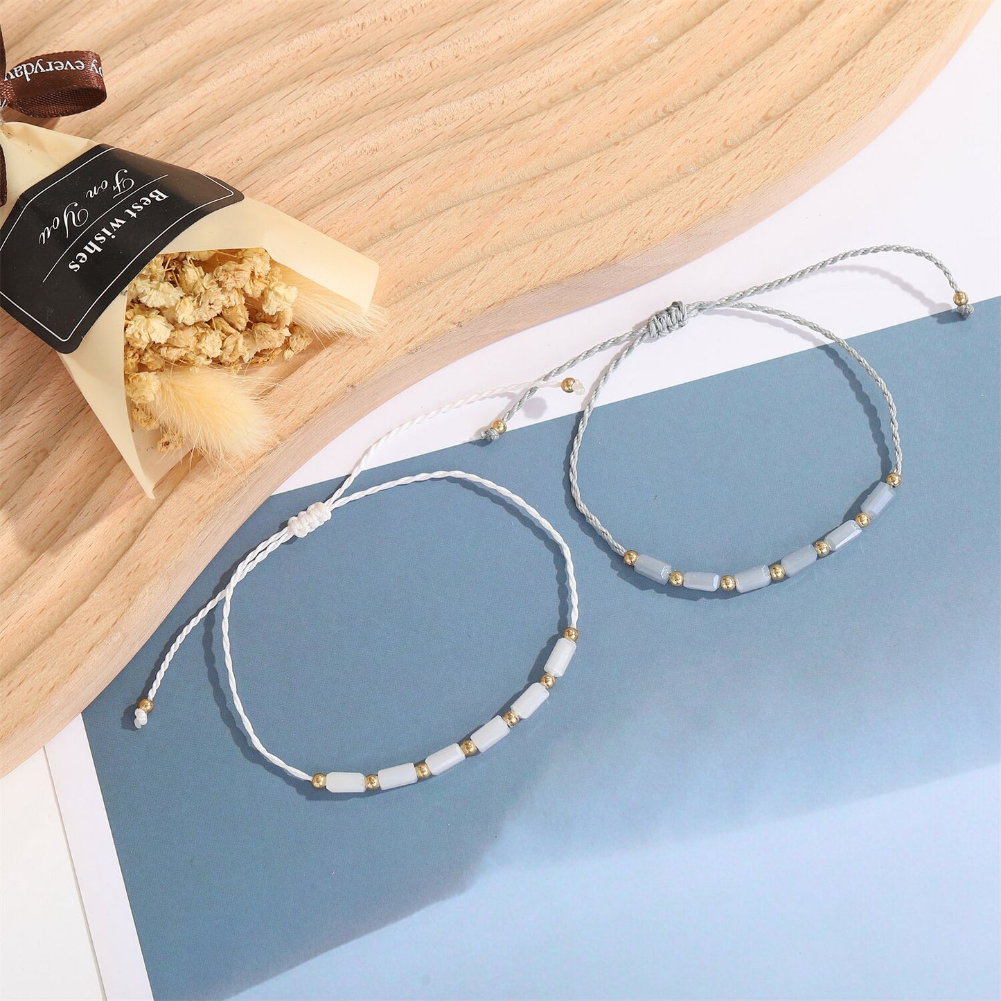 12pcs/lot Boho Pillar Crystal Pendant Charms Braided Bracelet for Women Men Child Adjustable Rope Chain Anklet Jewelry
