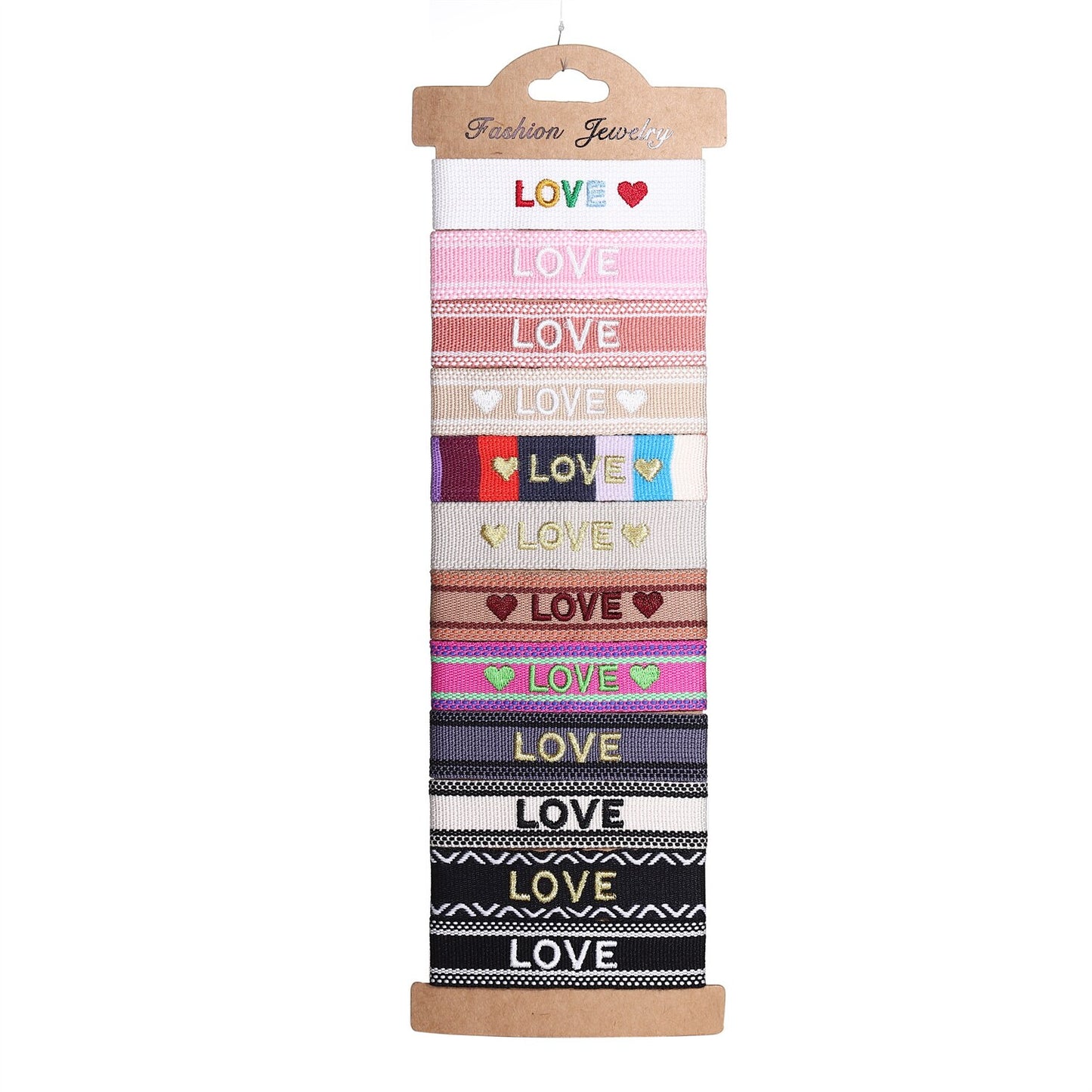 12pcs/lot Pretty Bohemia Wide Braided Bracelet Set Letter 'LOVE HAPPY' Friendship Handmade Embroidery Bracelet for Women Men