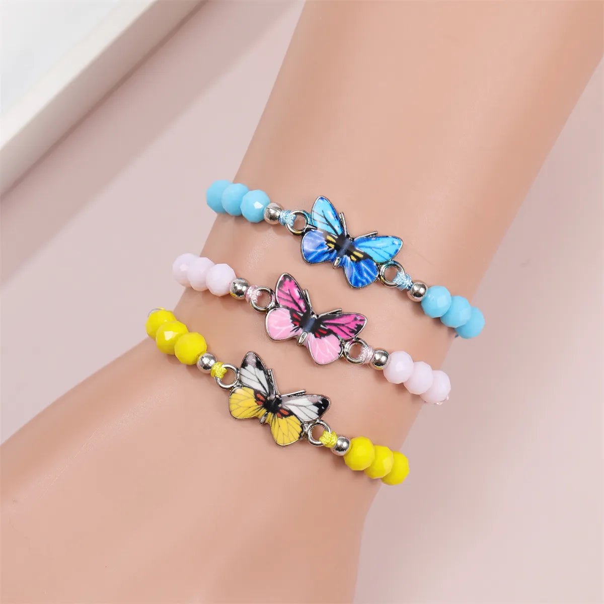Women Girl Butterfly Woven Friendship Crystal Bead Bracelet Value Set Kids Party Favor Adjustable Bracelet