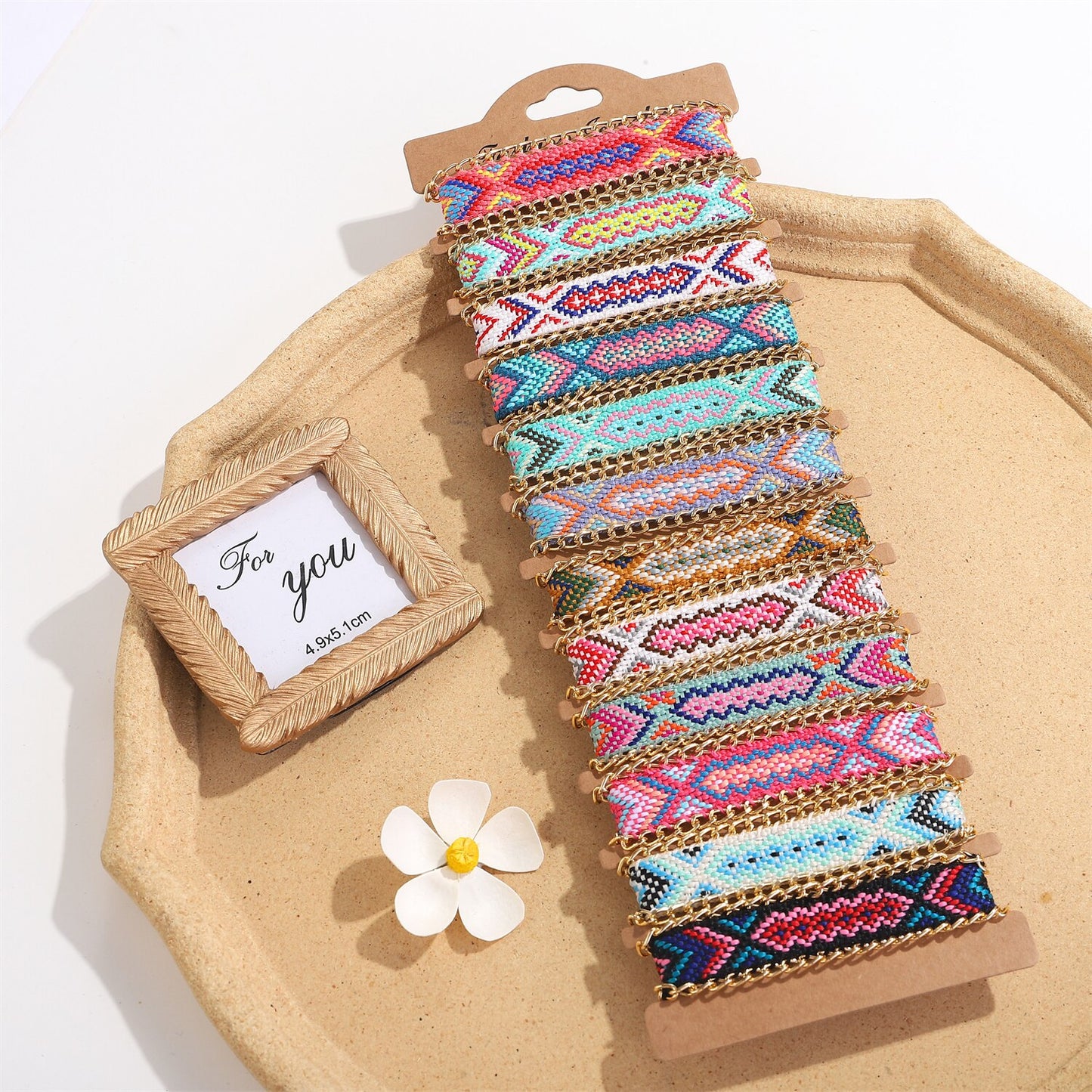 12pcs Women Braided Rope Bracelet Completely Embroidery Bracelet Fashion Wide Cuff Waterproof Anklets Jewelry