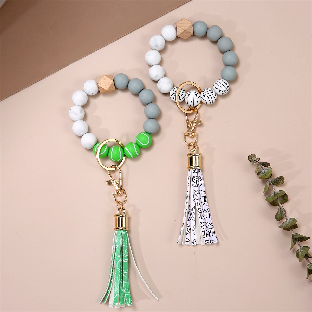 Fashion Silicone Key Ring Bracelets Wristlet Keychain Car Beaded Key Ring Bangle Chains for Women