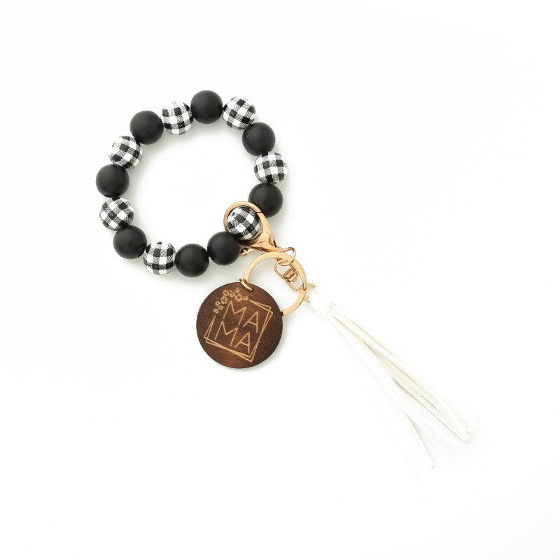 2023 New Leopard Print Wooden Bead Hand Beads Spotted Wooden Bead Bracelet Handmade Tassel Bracelets Keychain
