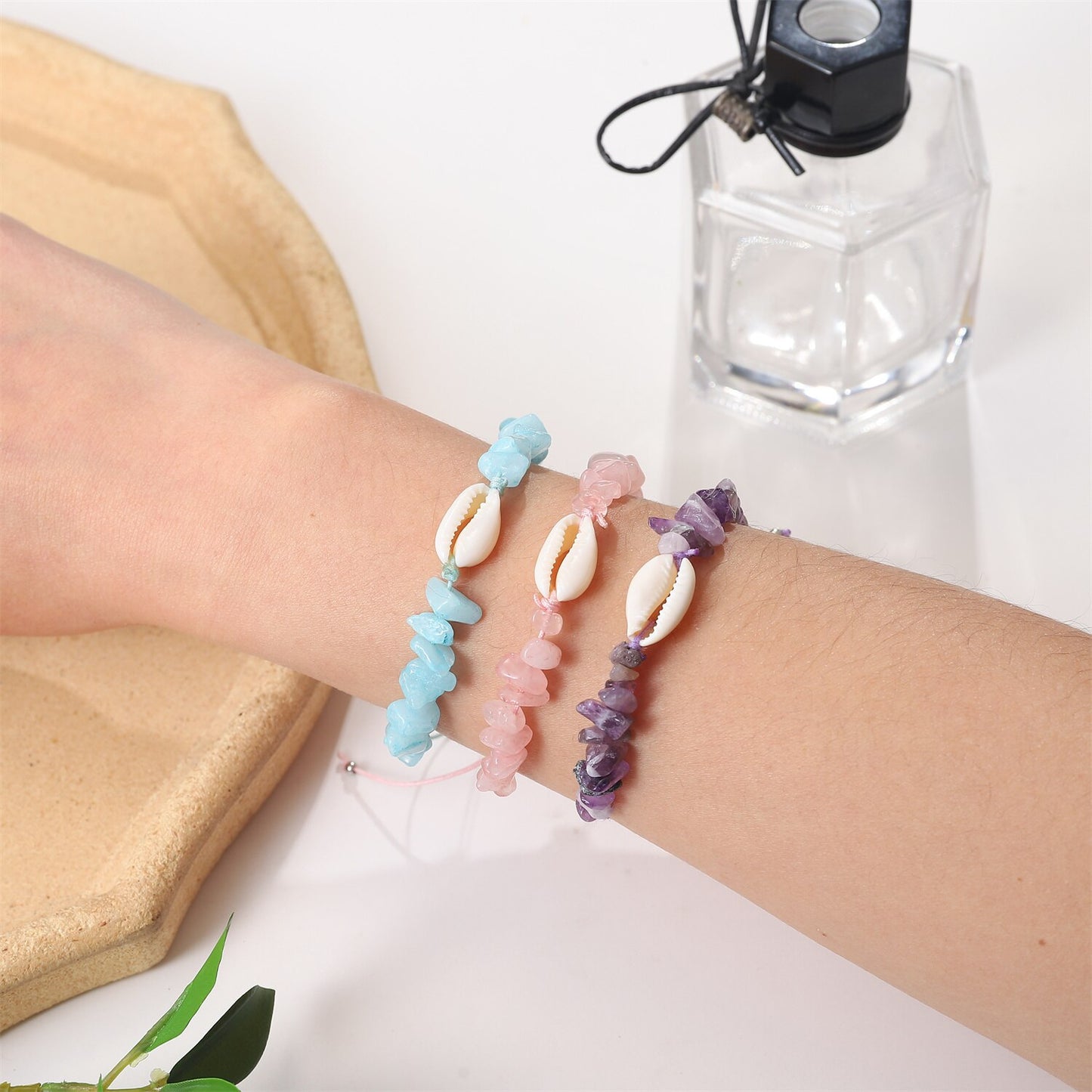 12pcs/lot Women Natural Stone Quartz Stone Bracelets&Bangles Braided Adjustable Chain Bracelet Anklet Wristband Jewelry