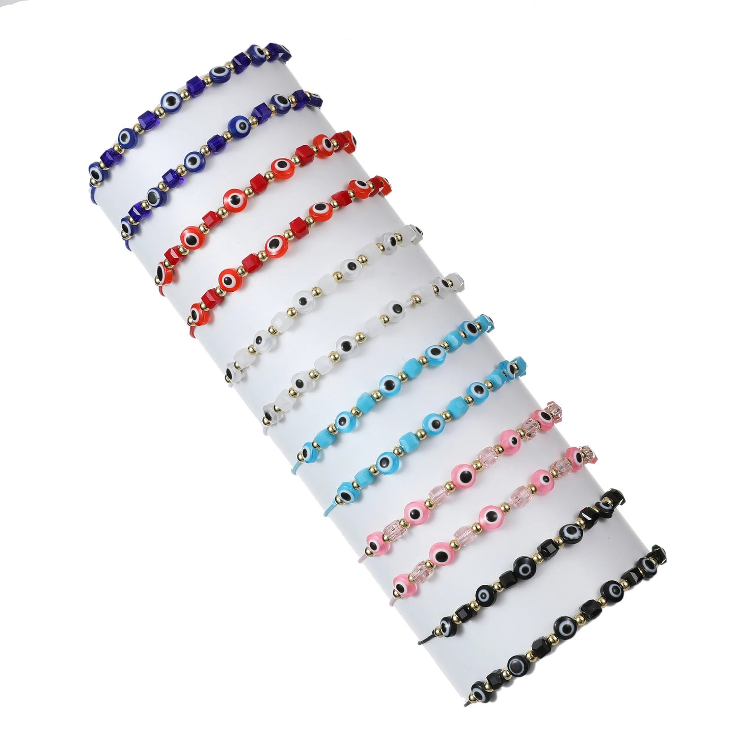 12pcs Colorful Evil Eye Beads Bracelet Handmade Prayer Bangles Adjustable Anklets Wrist Jewelry Gift for Friend Wholesale