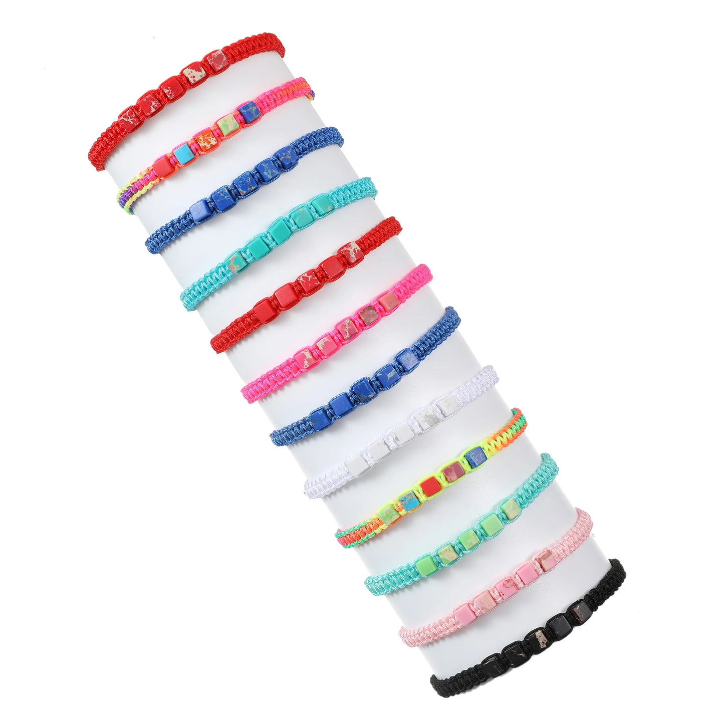 Boho 12pcs Small Square Natural Stone Pendant Bracelet String Handwoven Friendship Bracelet Charm Bracelet Bangles Jewelry