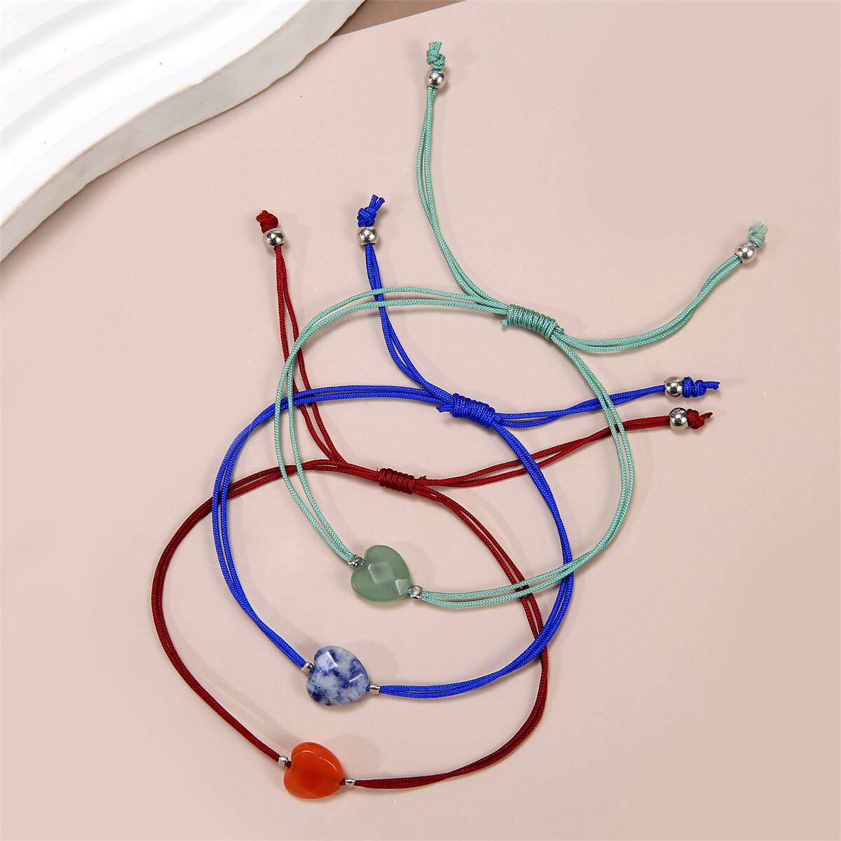 12pcs Bohemia Natural Stone Heart Pendant Charm Braided Bracelets for Women Girls Handmade Adjustable Chain Party Jewelry