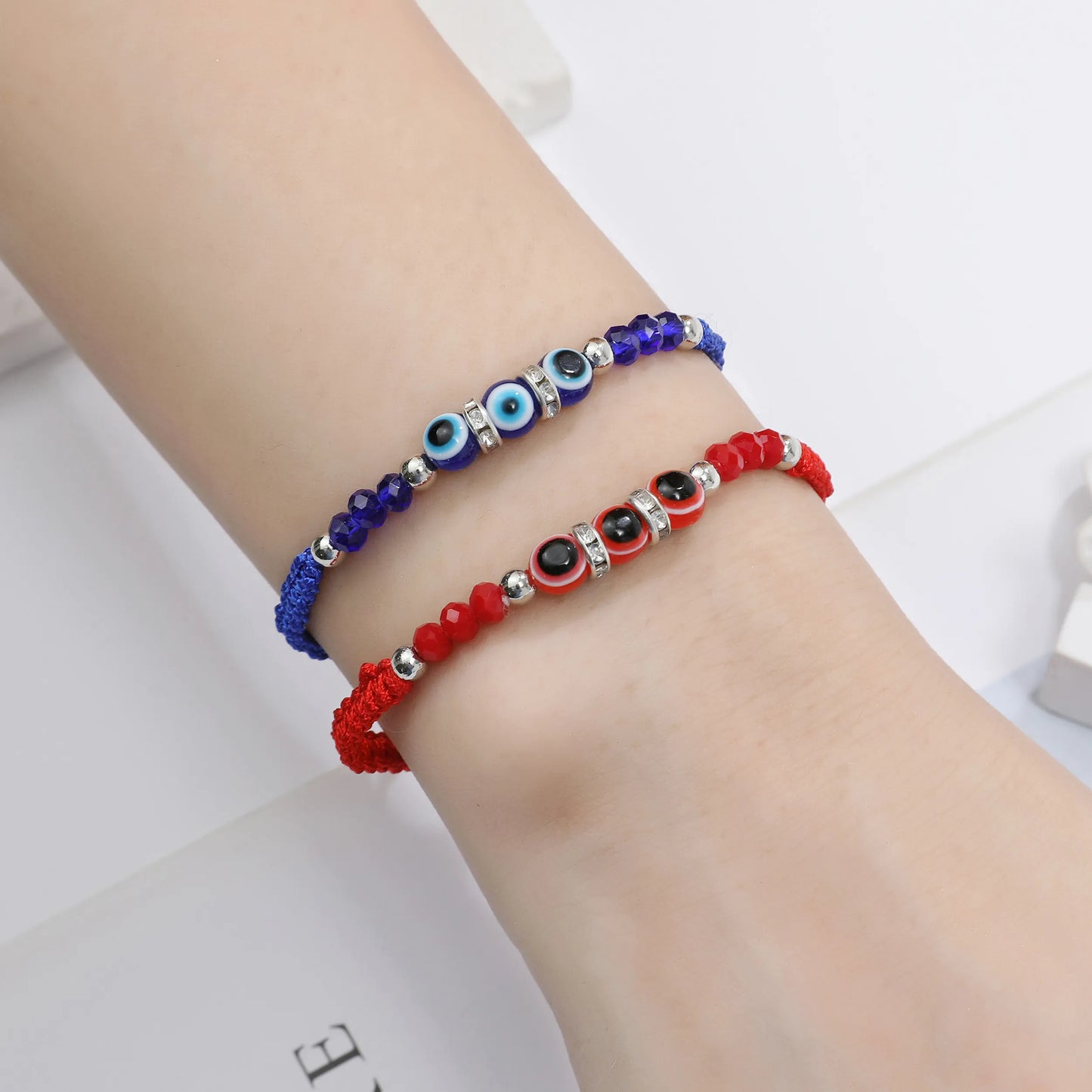 Boho 12pcs Handmade Thick Lucky Red Rope Braided Bracelet Evil Eye Bead Chain Adjustable Bracelets for Women Men