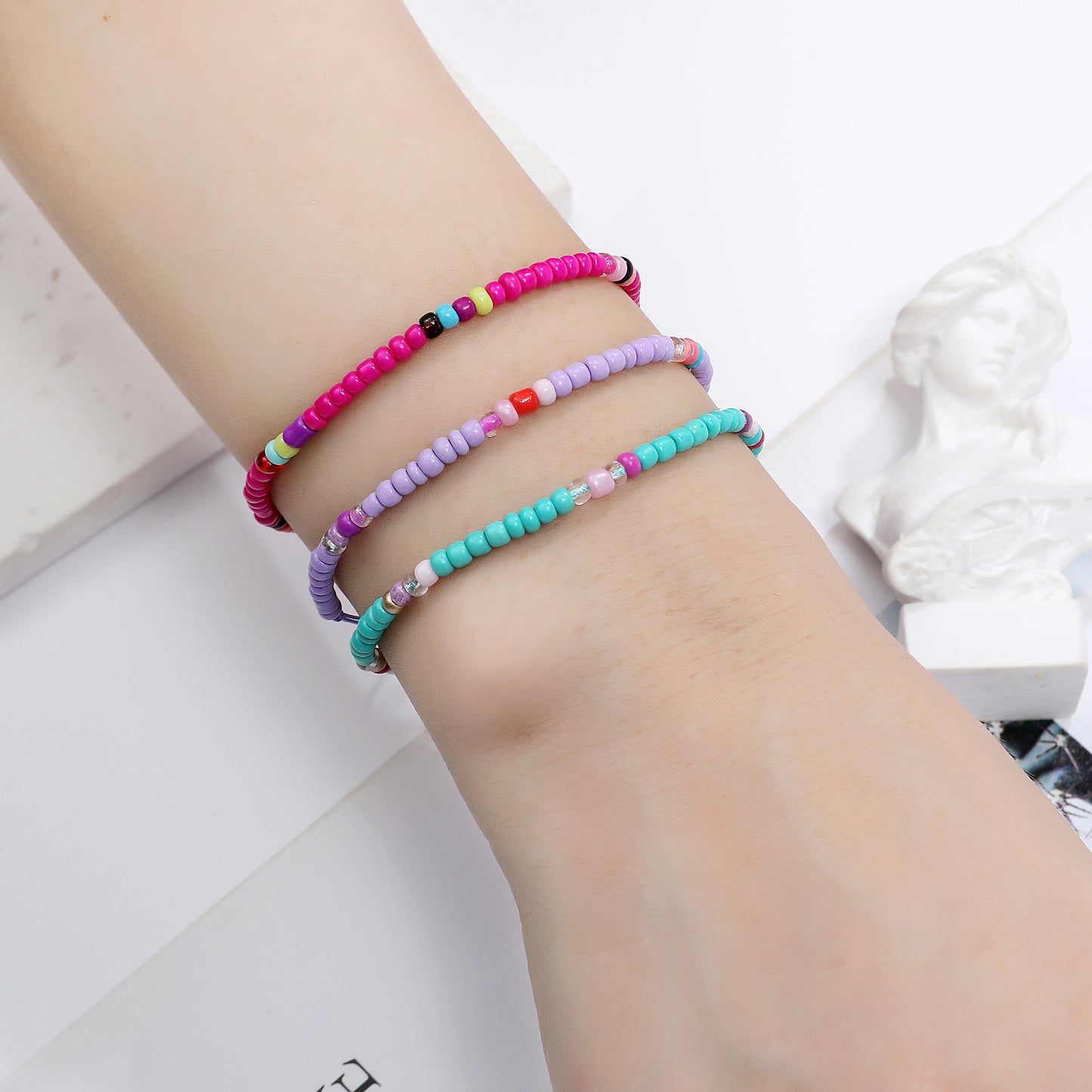12pcs/lot Colorful Seeds Bead Bracelet for Women Men Adjustable Size Hand-woven Rope Chain Acrylic Bead Anklets