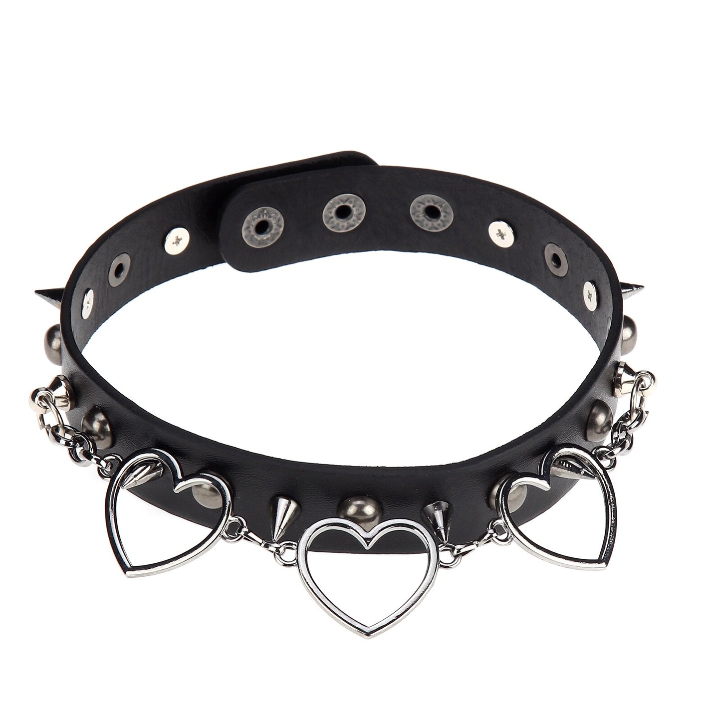 Punk Heart Pendant Leather Choker Collar for Women Girl Studded Punk Silver Color Chain Harajuku Collars Sexy Jewelry