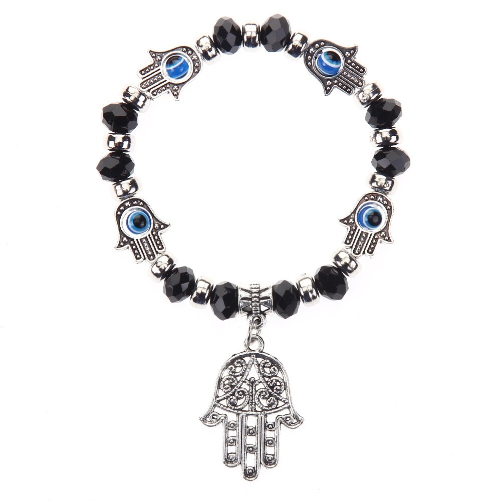 Turkish Evil Eye Charms Bracelet Fatima Hand Beaded Bracelets for Women Men Boys&girls Yoga Amulet Jewelry Bring You Good Luck
