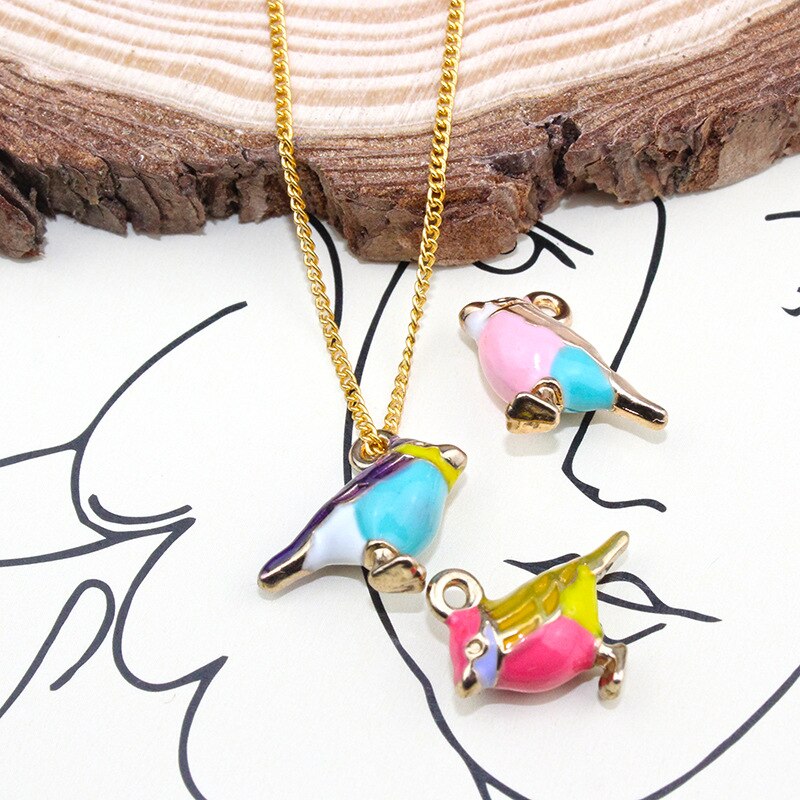 10pcs Drip Oil Alloy Bird Pendant DIY Accessories for Necklace Earrings Jewelry Making Color Enamel Three-dimensional Pendant