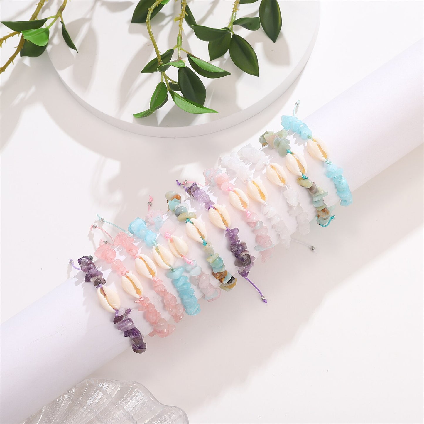 12pcs/lot Women Natural Stone Quartz Stone Bracelets&Bangles Braided Adjustable Chain Bracelet Anklet Wristband Jewelry