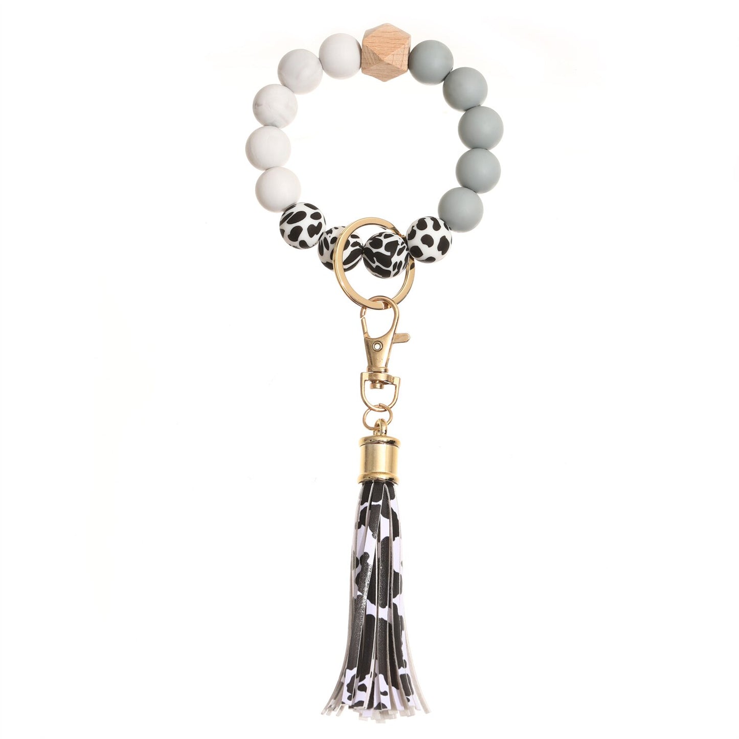 Trendy Silicone Beads Bracelets Bangles with Key Chain Candy Color Large Wristband Cuffs Beaded Bangle for Women