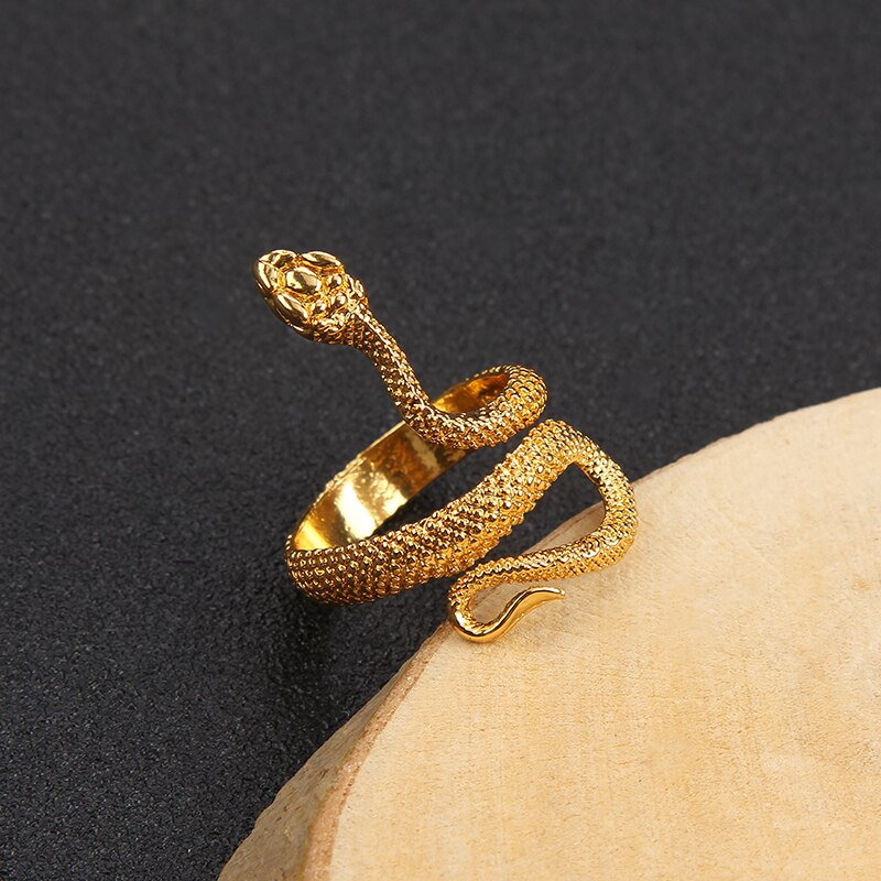 Retro Punk Snake Ring for Women Men Snake-Shaped Plated Gold Color Open Adjustable Exaggerated Ring Trendy Jewelry Gift
