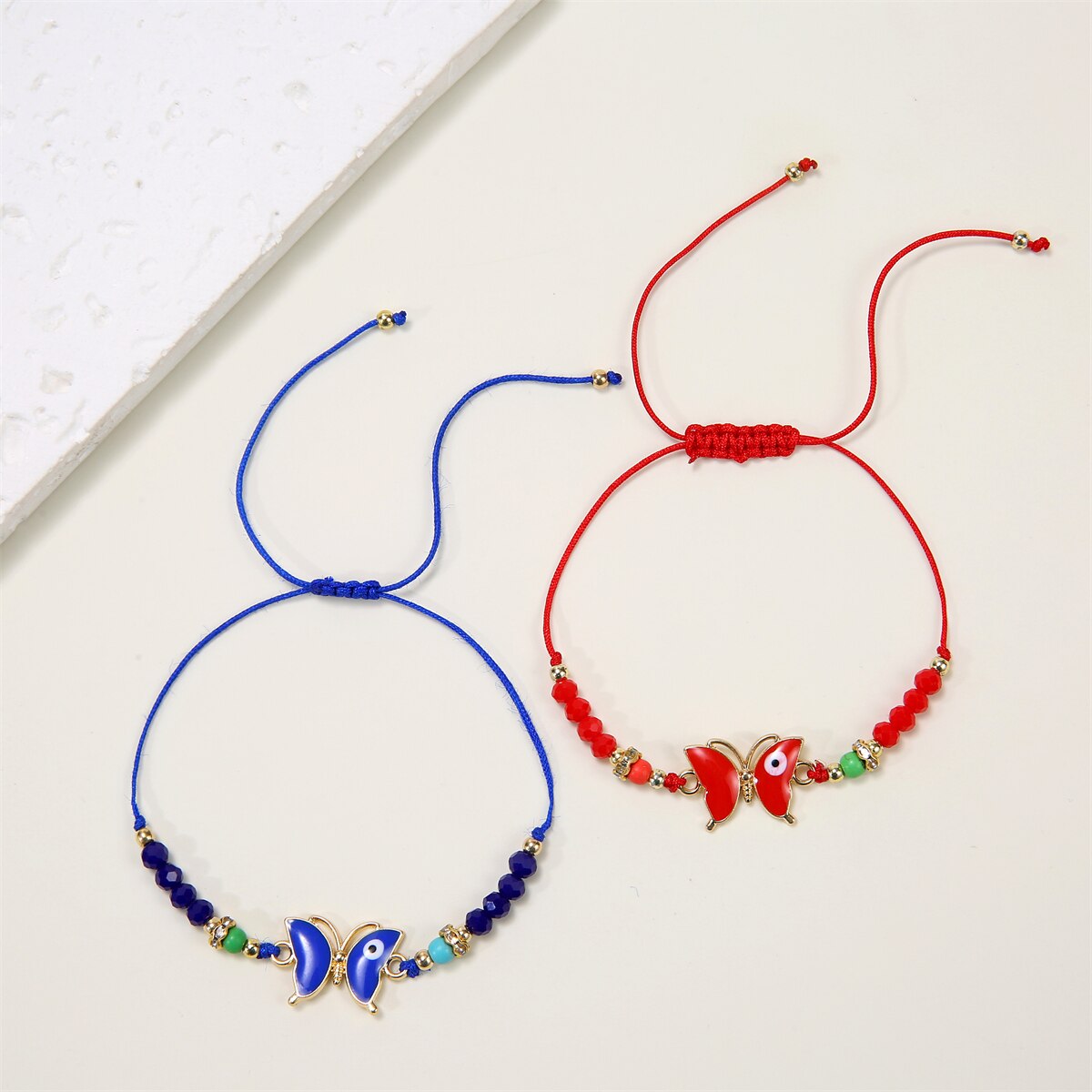 12PCS Colorful Butterfly Pendant Charms Bracelets for Women Girl Child Crystal Beads Braided Rope Bracelet Handmade Jewelry