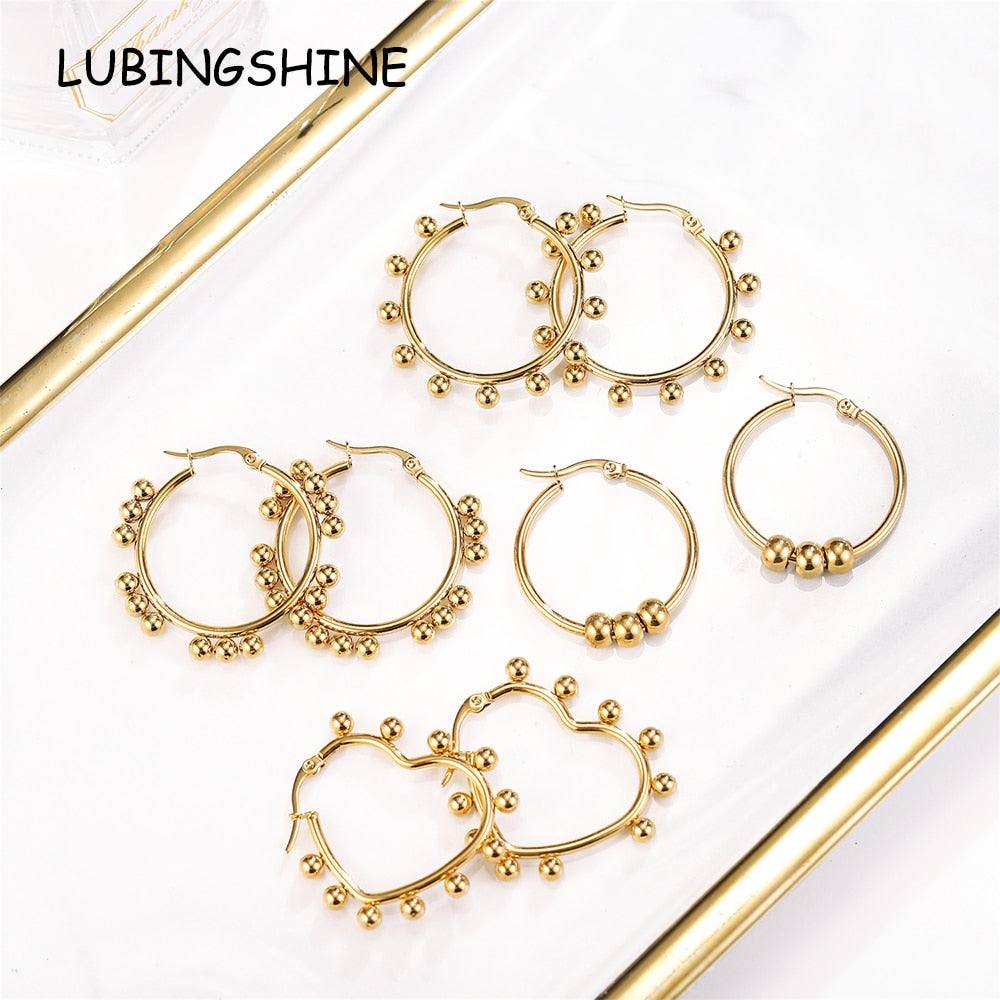 2023 Stainless Steel Heart Star Drop Earrings for Women Girls Big Minimalist Steel Titanium Hoop Earring Jewelry Gift