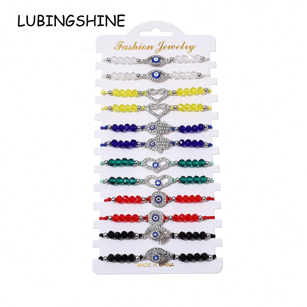 Boho 12pcs/Sets Infinite Love Heart Bracelets for Women Child Rhinestones Adjustable Rope Chain Evil Eye Charms Anklets Jewelry