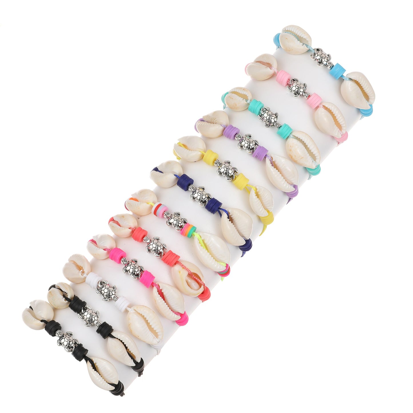 12pcs Soft Clay Beaded Bracelet Metal Tortoise Shell Charms Bracelets for Women Handmade Woven Rope Bracelets Anklet Wholesale