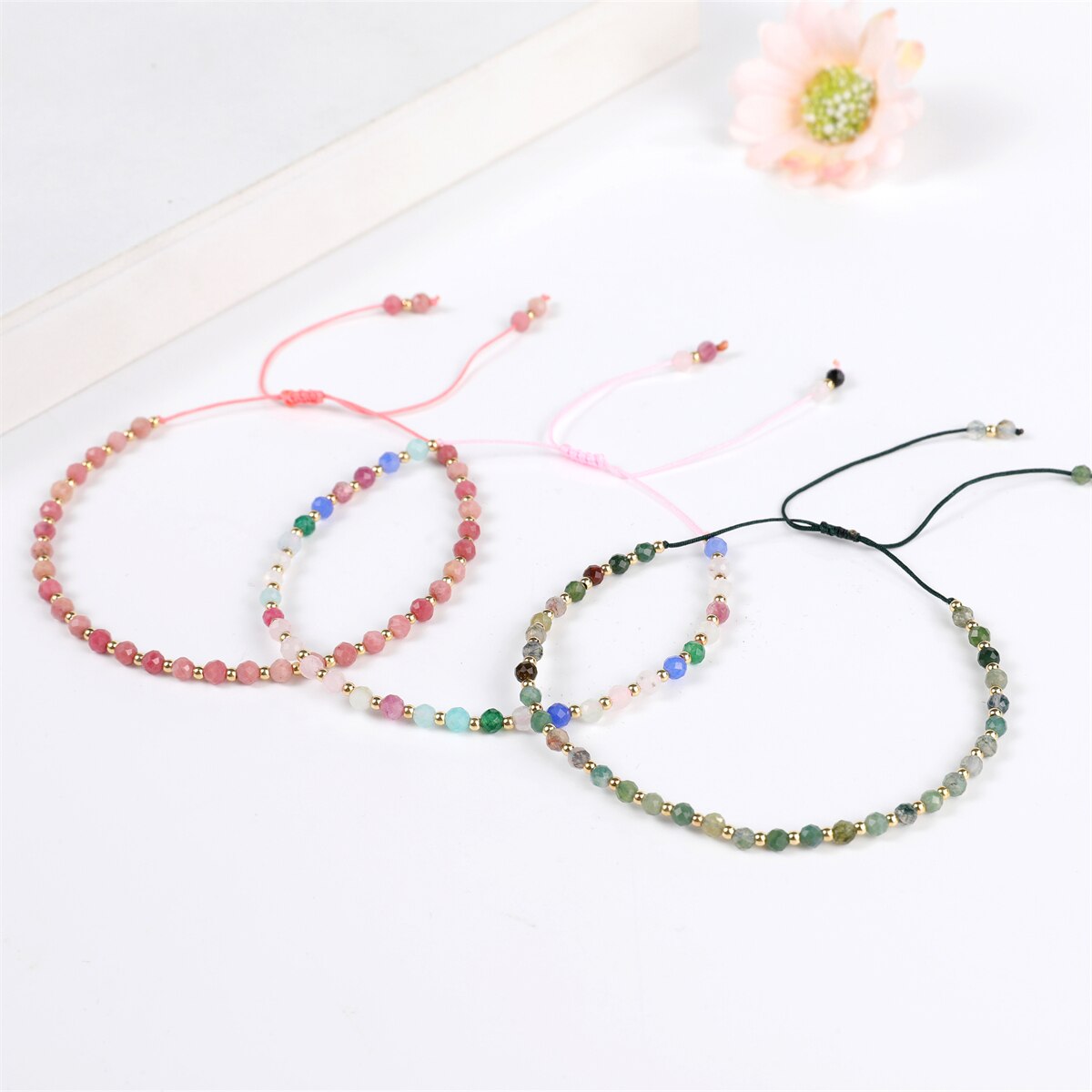 3mm Natural Stone Faceted Crystal Beads Bracelet for Women Men Crystal Quartzs Surf Anklets Jewelry Elastic Bangle Bracelets