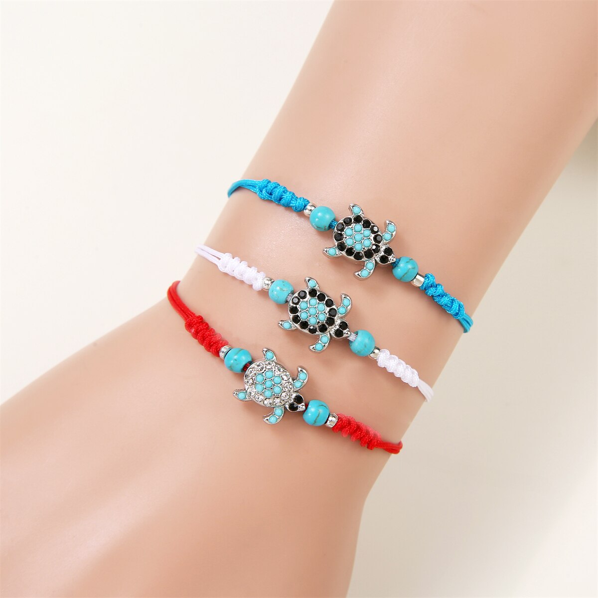 Boho 12pcs/lot Ocean Turtle Charms Bracelets Handmade Adjustable Rope Chain Yoga Wristband for Women Holiday Jewelry