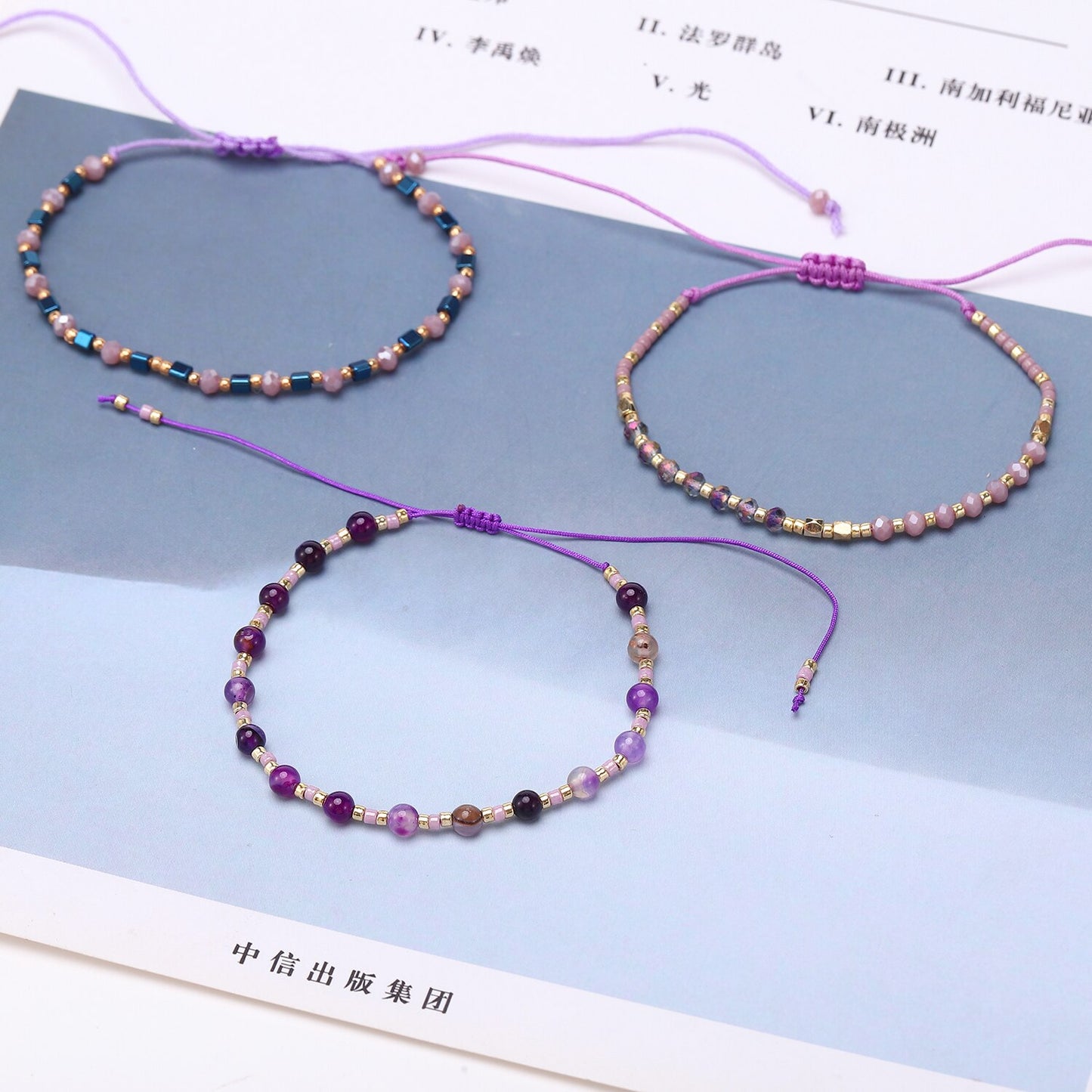 3pcs/set Stackable Crystal Beads Charms Bracelets for Women Handmade Adjustable Braided Beach Surfer Bracelets Couple Jewelry
