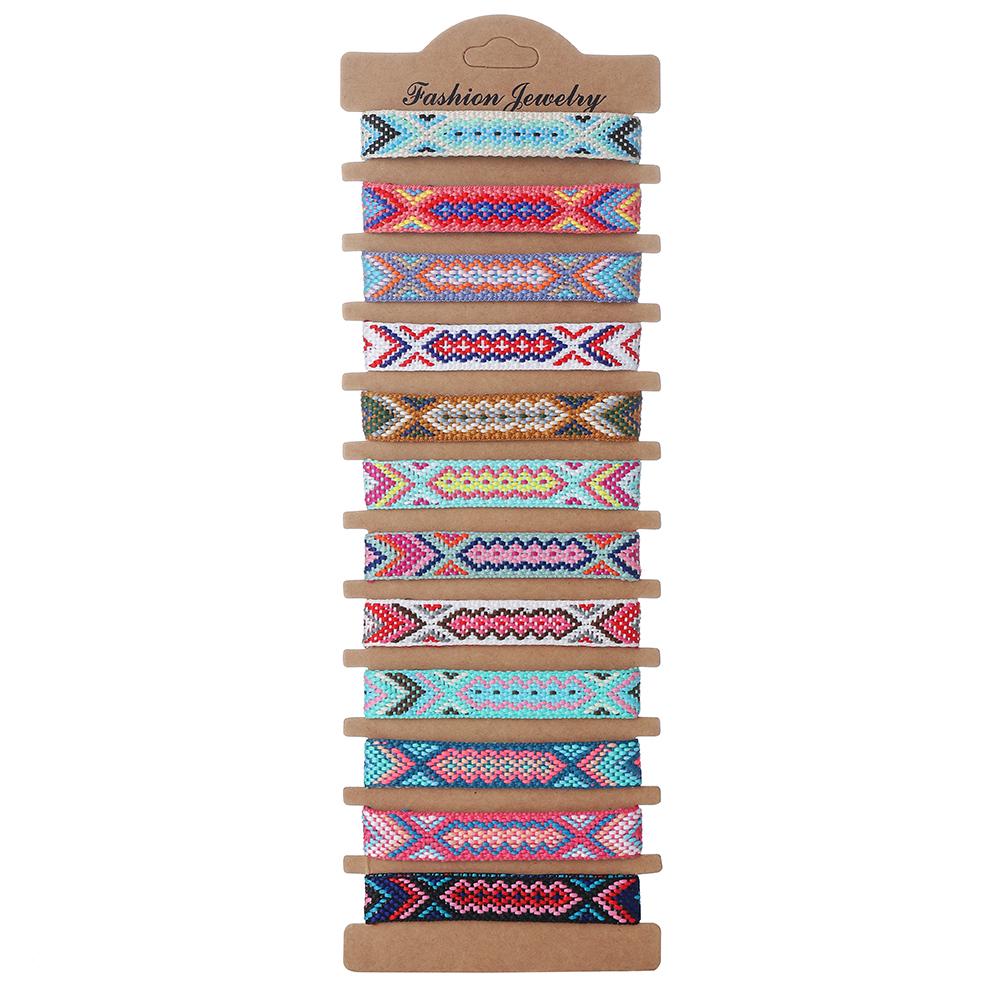Women Boho 12pcs/lot Braided Bracelet Red Ethnic Weave String Handmade Adjustable Lucky Chain Bracelets Summer Surf Anklet