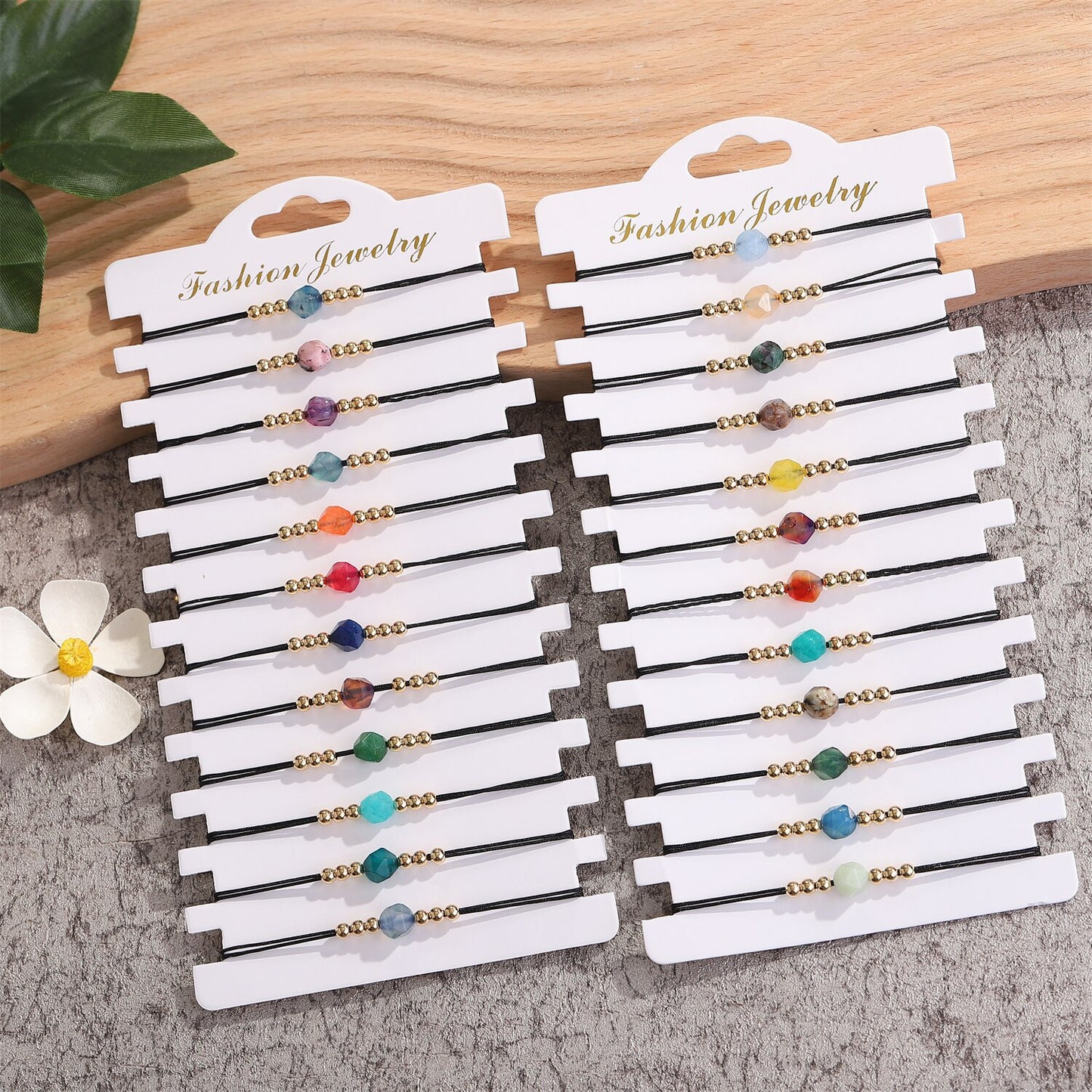 12pcs/lot Natural Stone Faceted Beads Braided Bracelets for Women Adjustable Rope Chain Anklets Beach Handmade Wristband Jewelry