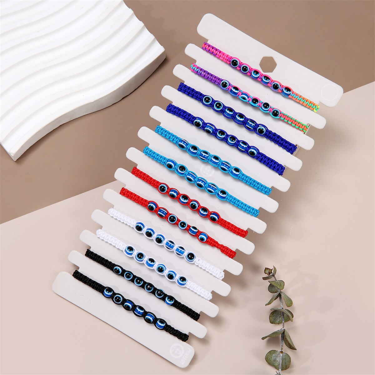 12pcs/lot Turkey Evil Eye Bracelet for Women Men Round Beads Evil Eye Wax Rope Braided Anklet Fashion Friendship Jewelry