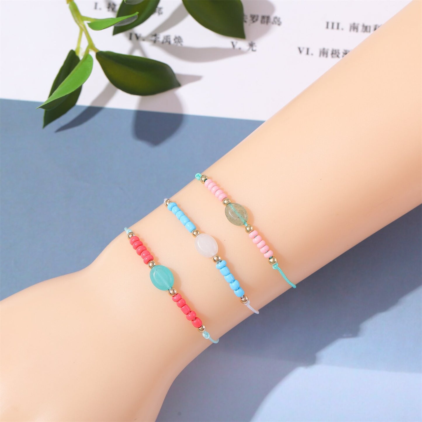 12Pcs/Lot Seed Beads Natural Stone Charms Bracelets Wish Bracelets Adjustable String Wish Bracelets Jewelry Gifts for Girls