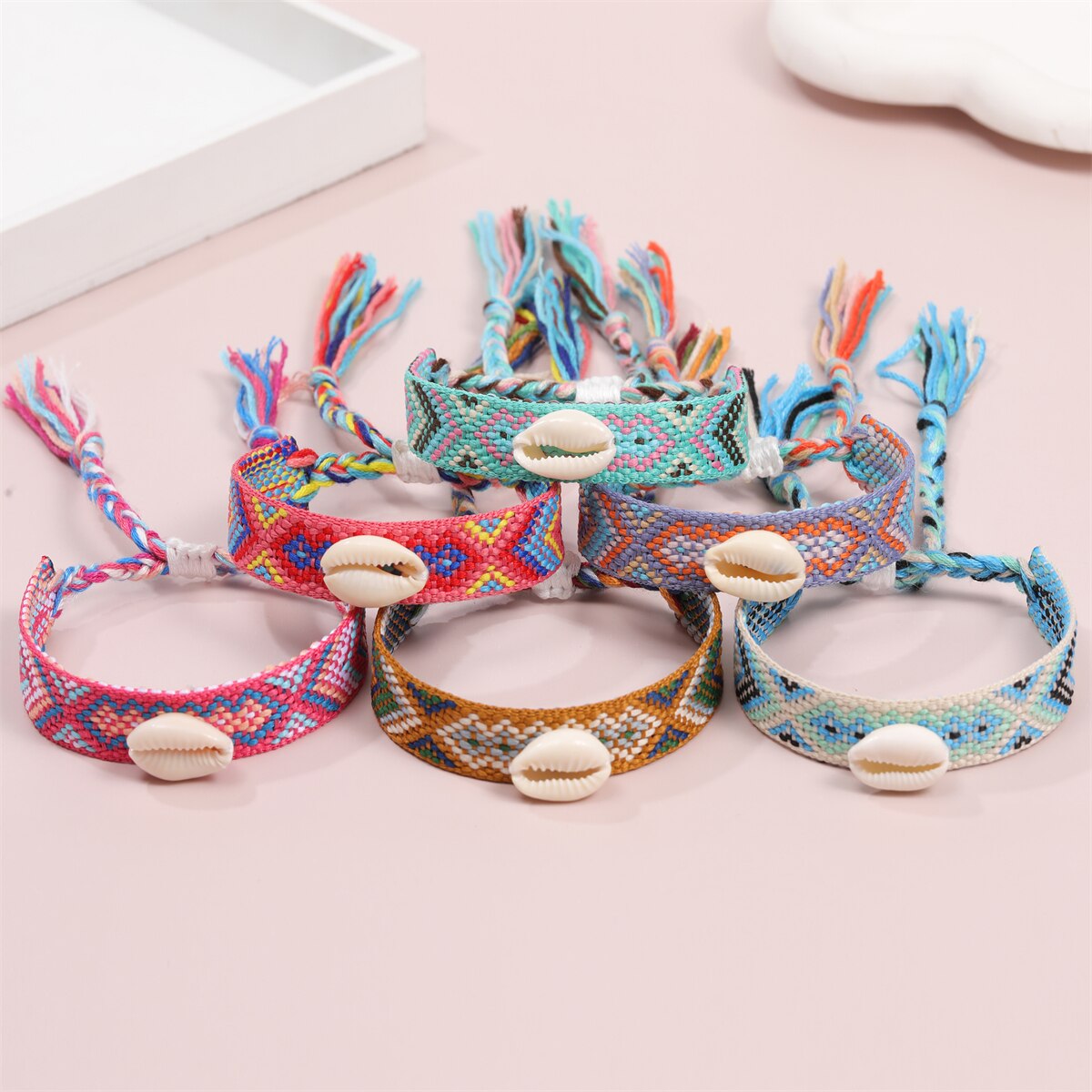 Bohemian Handmade Braid Shell Charms Bracelet Adjustable Rope Chain Bracelet Anklet for Women Girl Cuff Wristband Jewelry