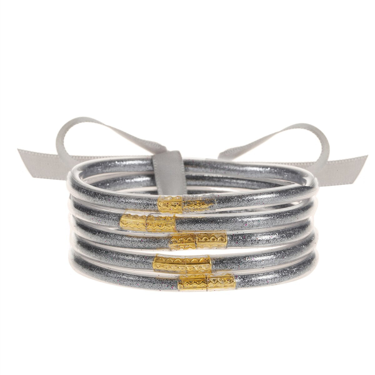 Multi-Layered Jelly Bangles Bracelets for Women Glitter Filled Jelly Clear Silicone Bracelets for Girls Wide Wristband Jewelry