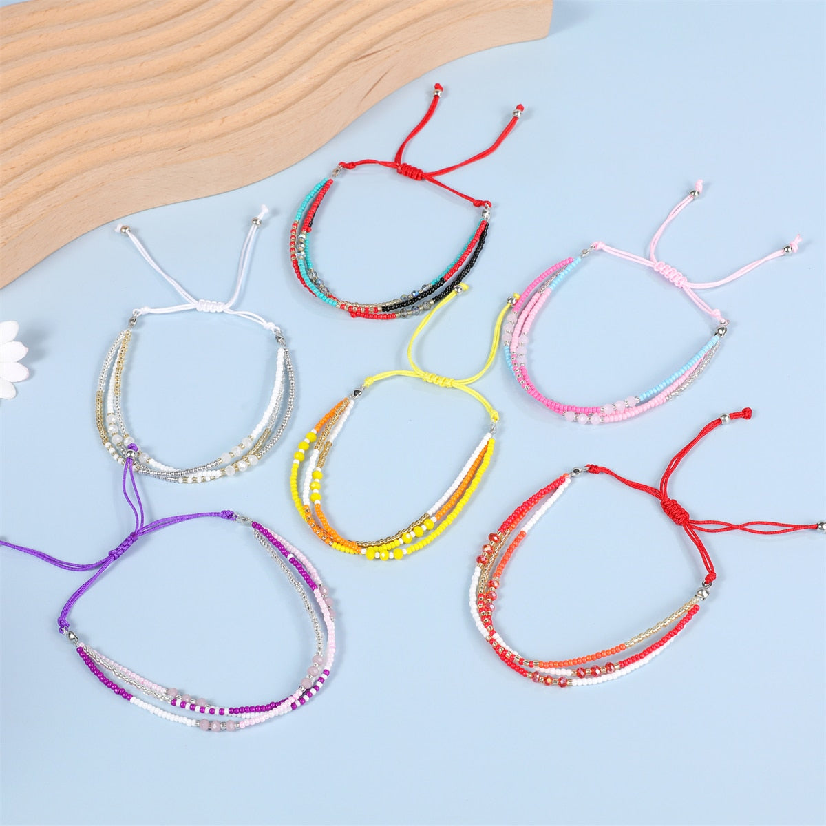 Multilayer Glass Beaded Bracelets for Women Handwoven Summer Surf Waterproof Adjustable Size Jewelry Pulsera