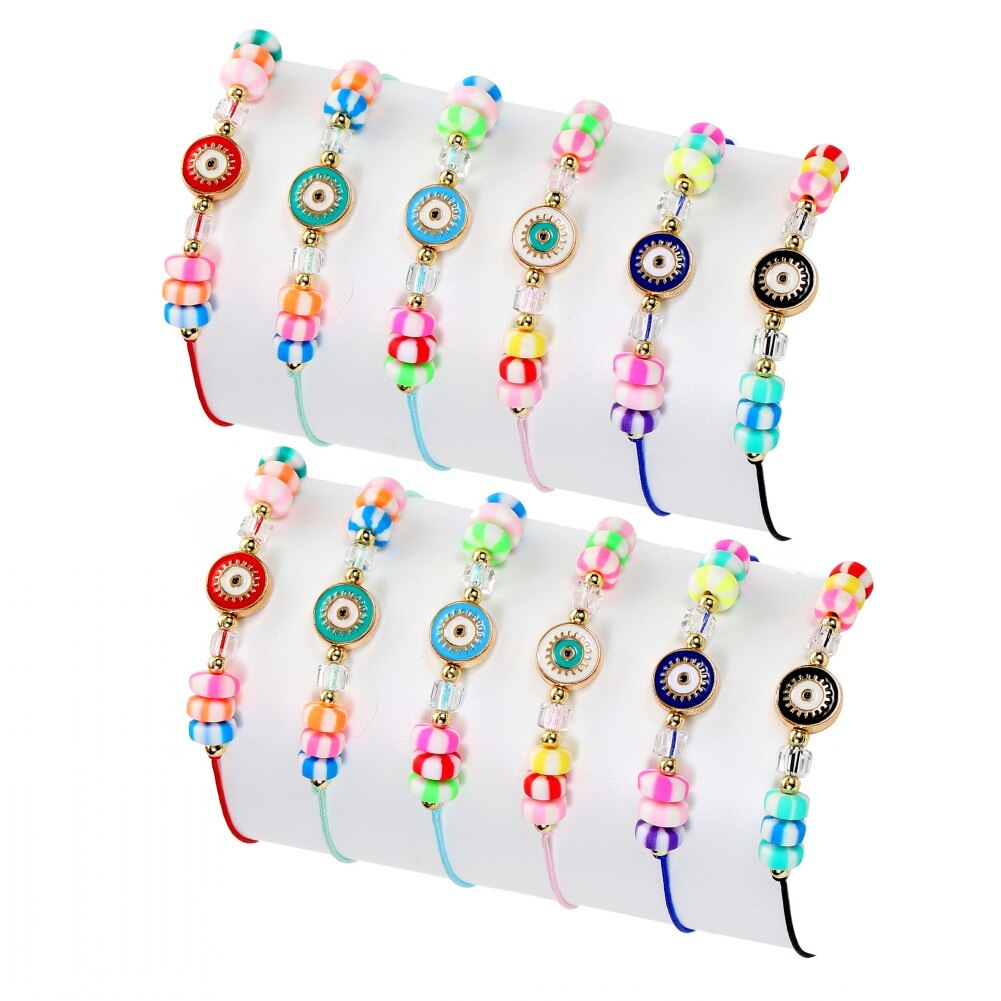 12pcs Candy Color Beads Evil Eye Blue Charm Stretch Bracelet Mal De Ojo Bracelet Protection and Blessing for Men and Women