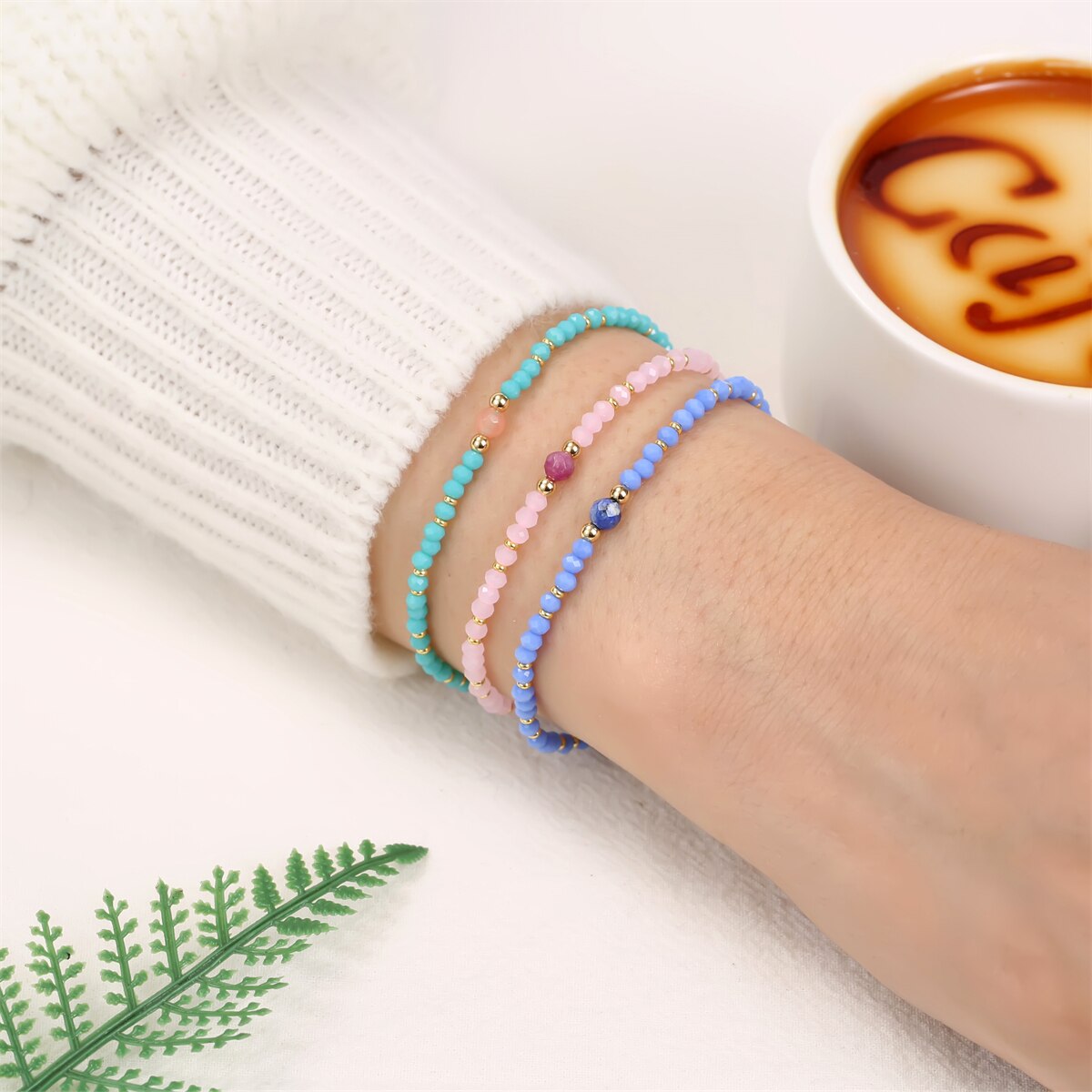 Women Crystal Faceted Glass Beads Charms Bracelets Boho Woven Adjustable Wristband Cuff Jewelry