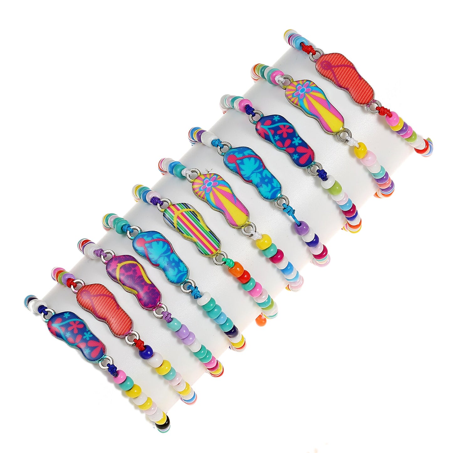 12 Pcs Creative Colorful Oil Painting Slippers Charm Bracelet for Girl Kids Handmade Bead Braided Chain Friendship BFF Gift