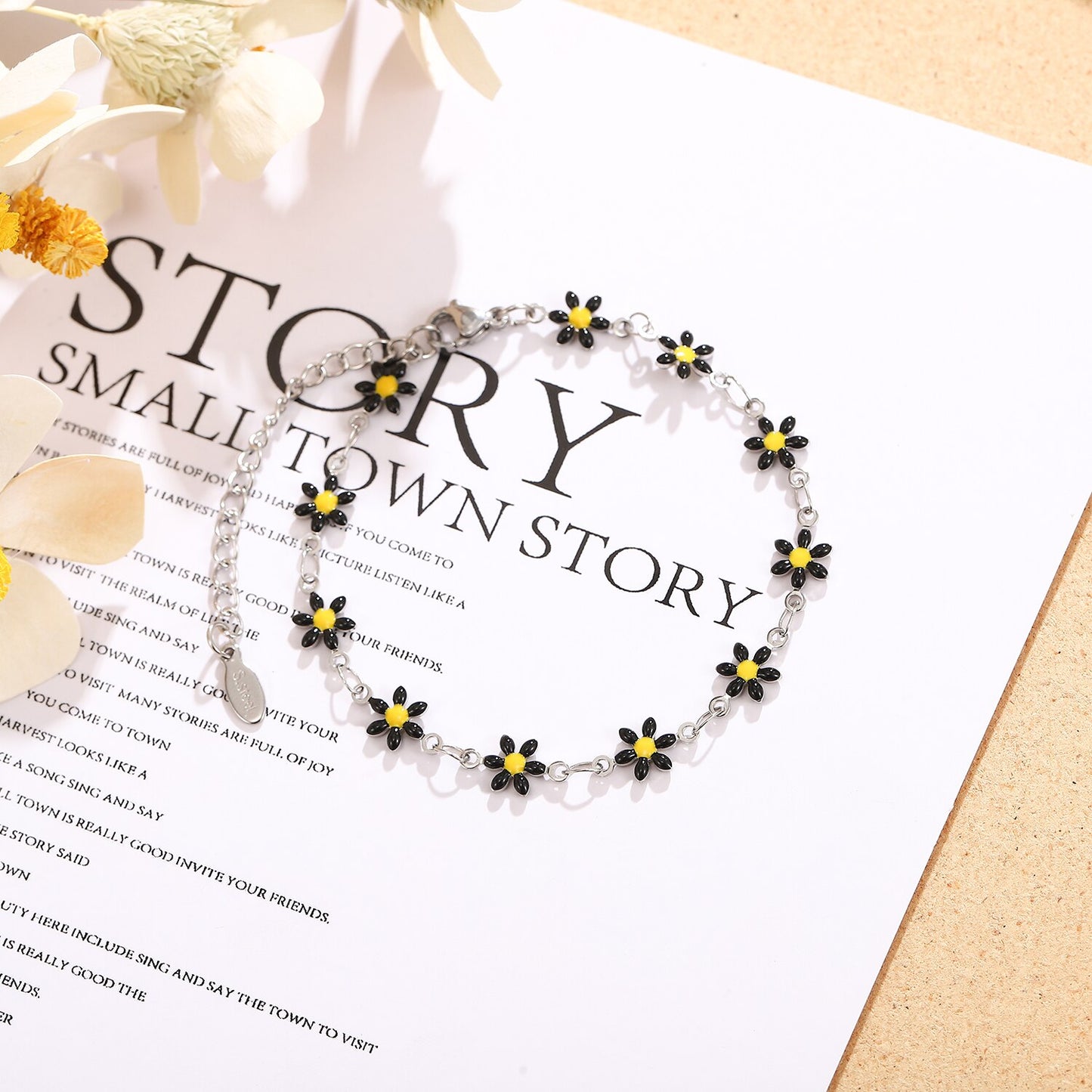 Stainless Steel Color Drip Blossom Flower Pendant Bracelet Aesthetic Jewelry for Women Minimalist Adjustable Chain Bangle Ankles