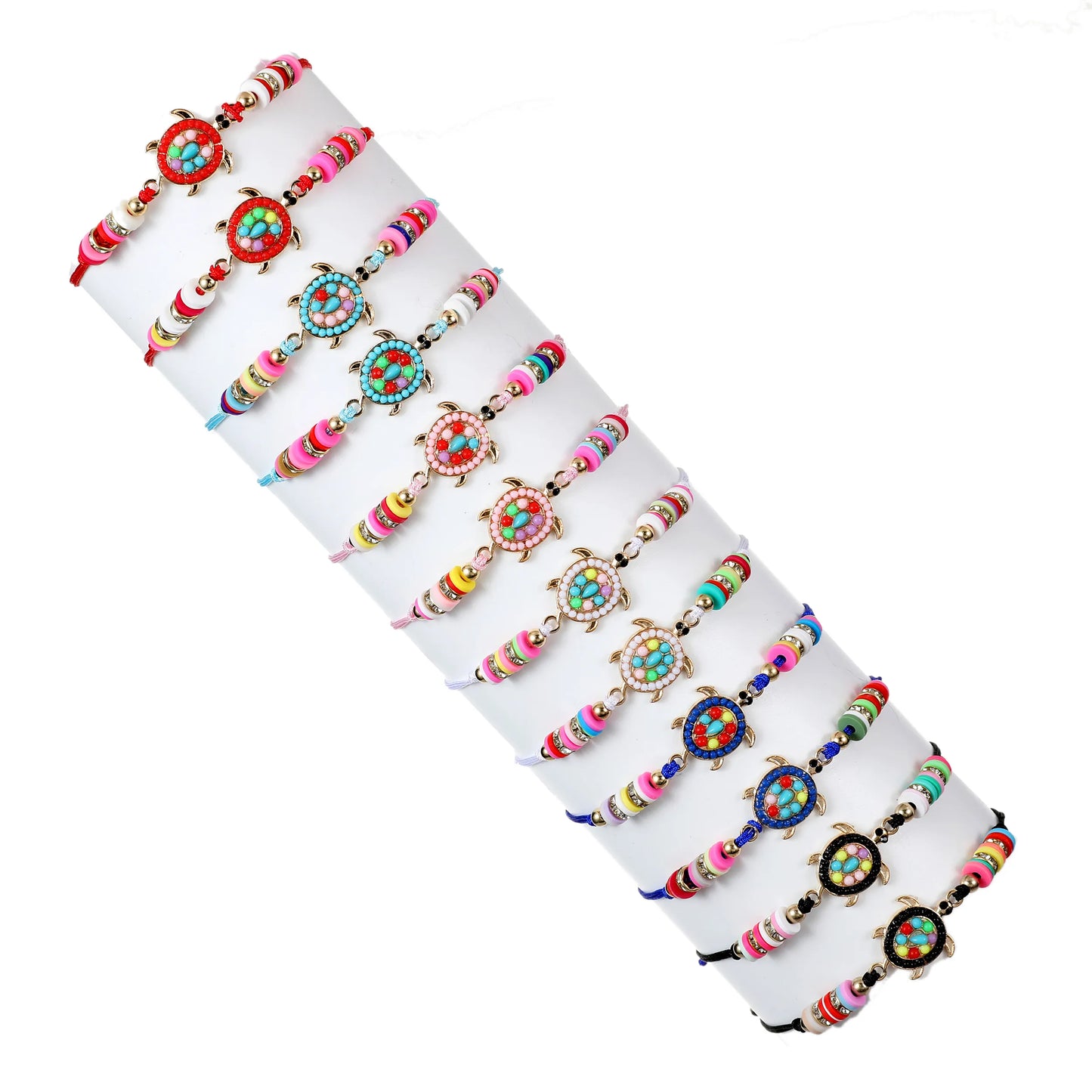 12pcs Polymer Clay Beads Colorful Turtle Pendant Bracelet Charms Braided Rope Chain Bracelet Yoga Jewelry Gifts