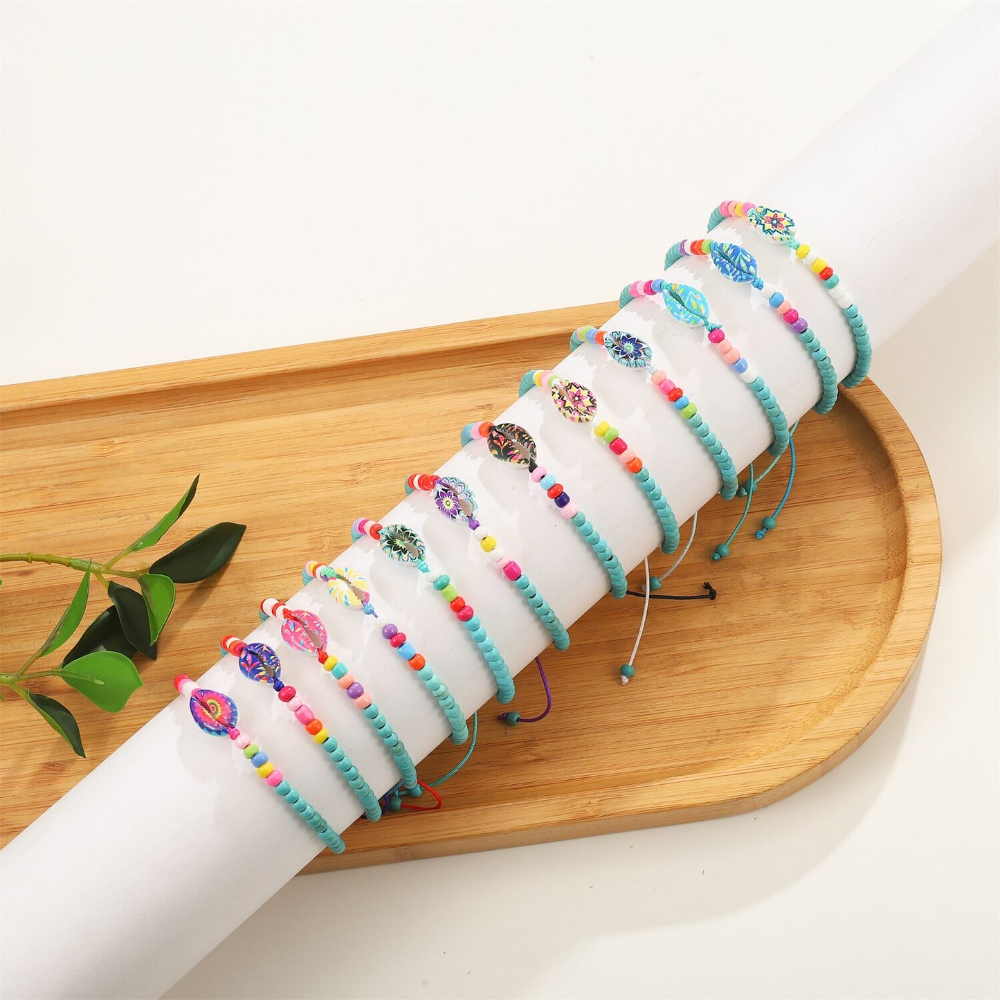 Boho 12pcs Colorful Seed Beads Shell Charms Braided Bracelets for Women Men Adjustable Rope Chain Anklets Beach Handmade Jewelry
