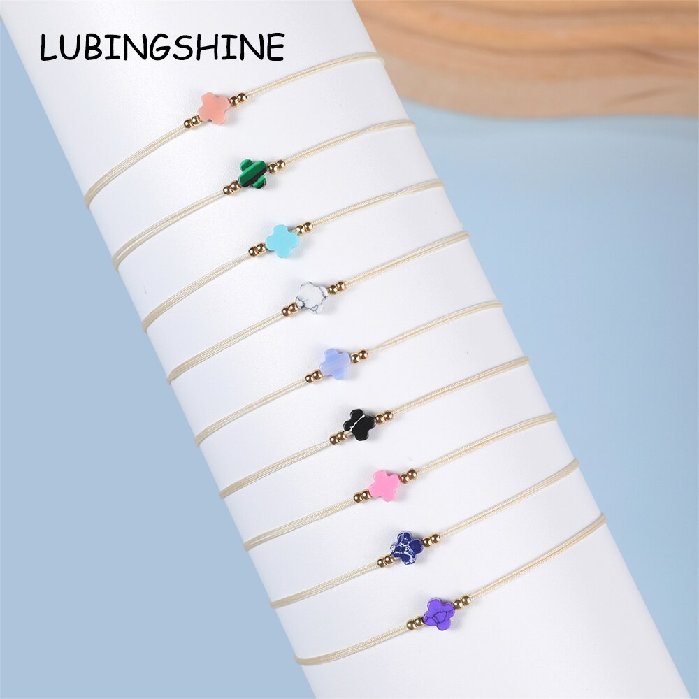 Handmade Natural Stone Turquoise Cross Pendant Knot Charms Knitted Bracelets Women Adjustable Wax Cord Chain Wristband Jewelry