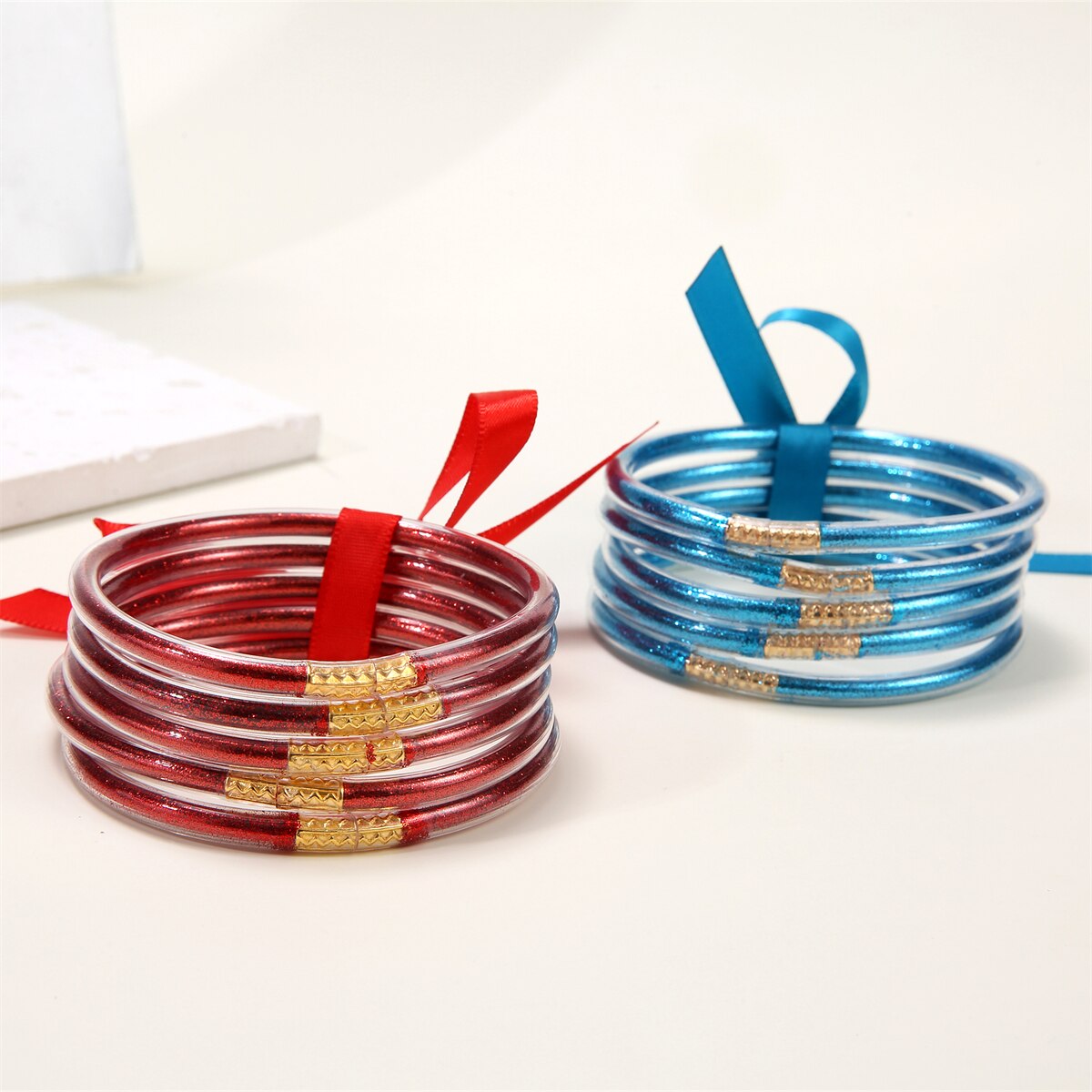 Multi-Layered Jelly Bangles Bracelets for Women Glitter Filled Jelly Clear Silicone Bracelets for Girls Wide Wristband Jewelry